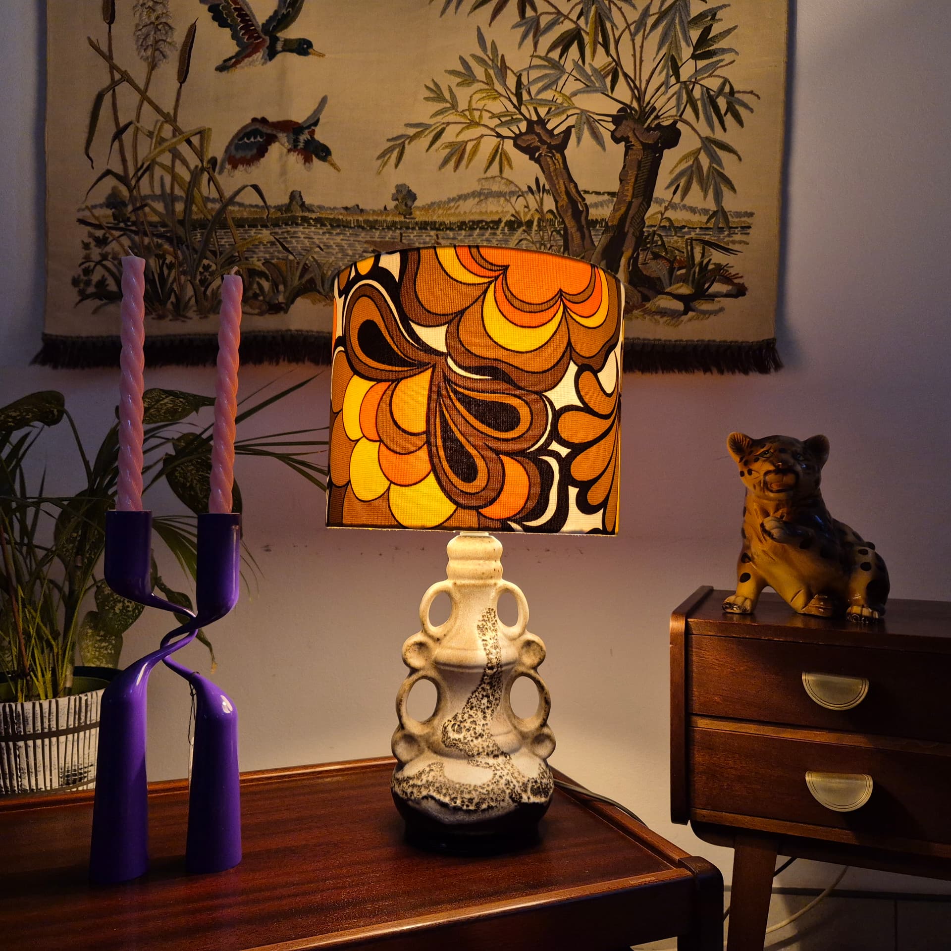 Lampa stołowa, beżowa ceramika, Steinbach, Niemcy, lata 60. - 197105