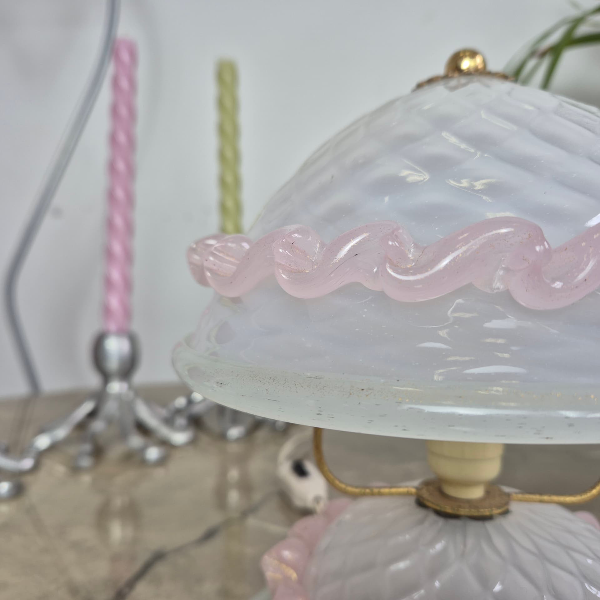 Lampka stołowa Murano, szkło białe, Włochy, lata 50. - 197147