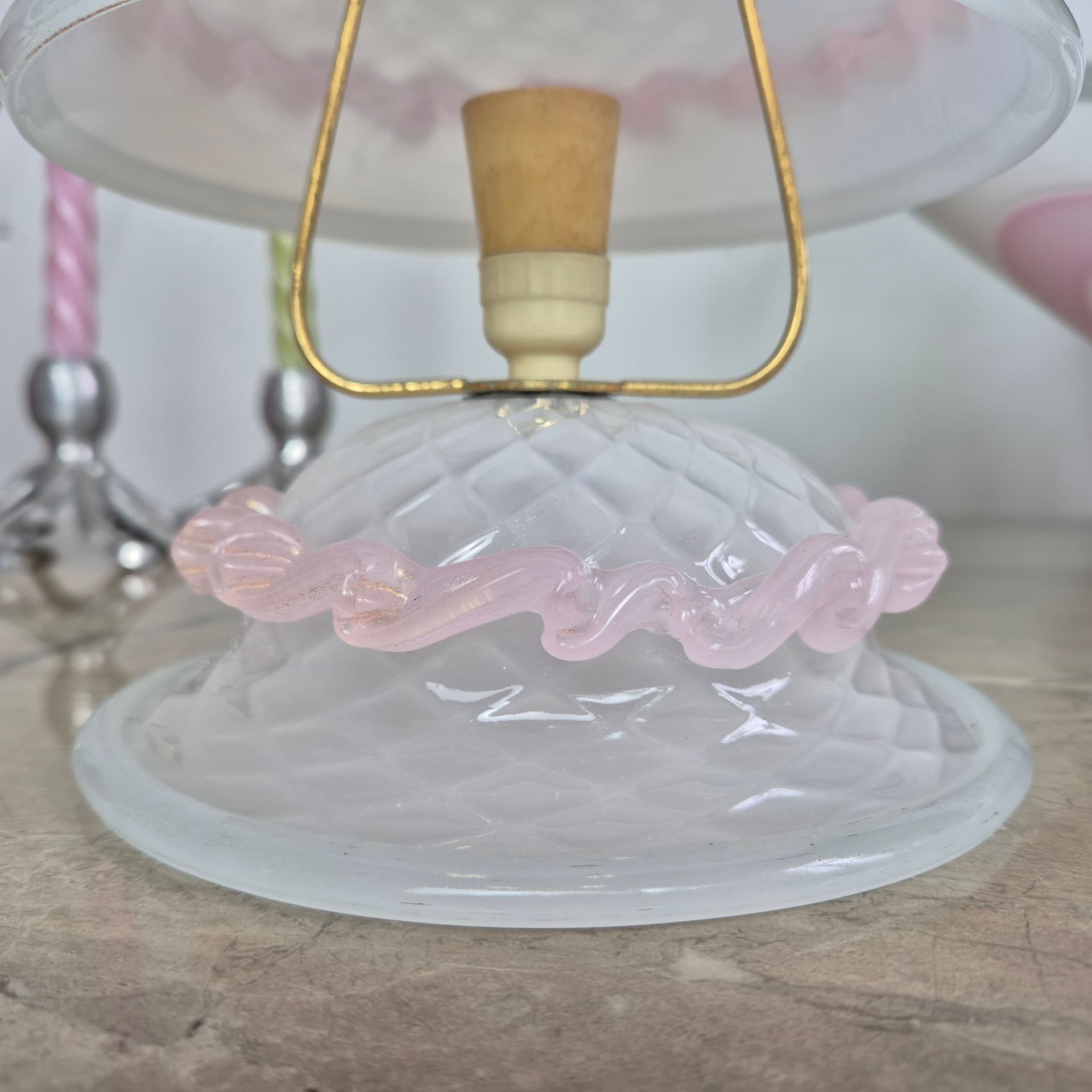 Lampka stołowa Murano, szkło białe, Włochy, lata 50. - 197146