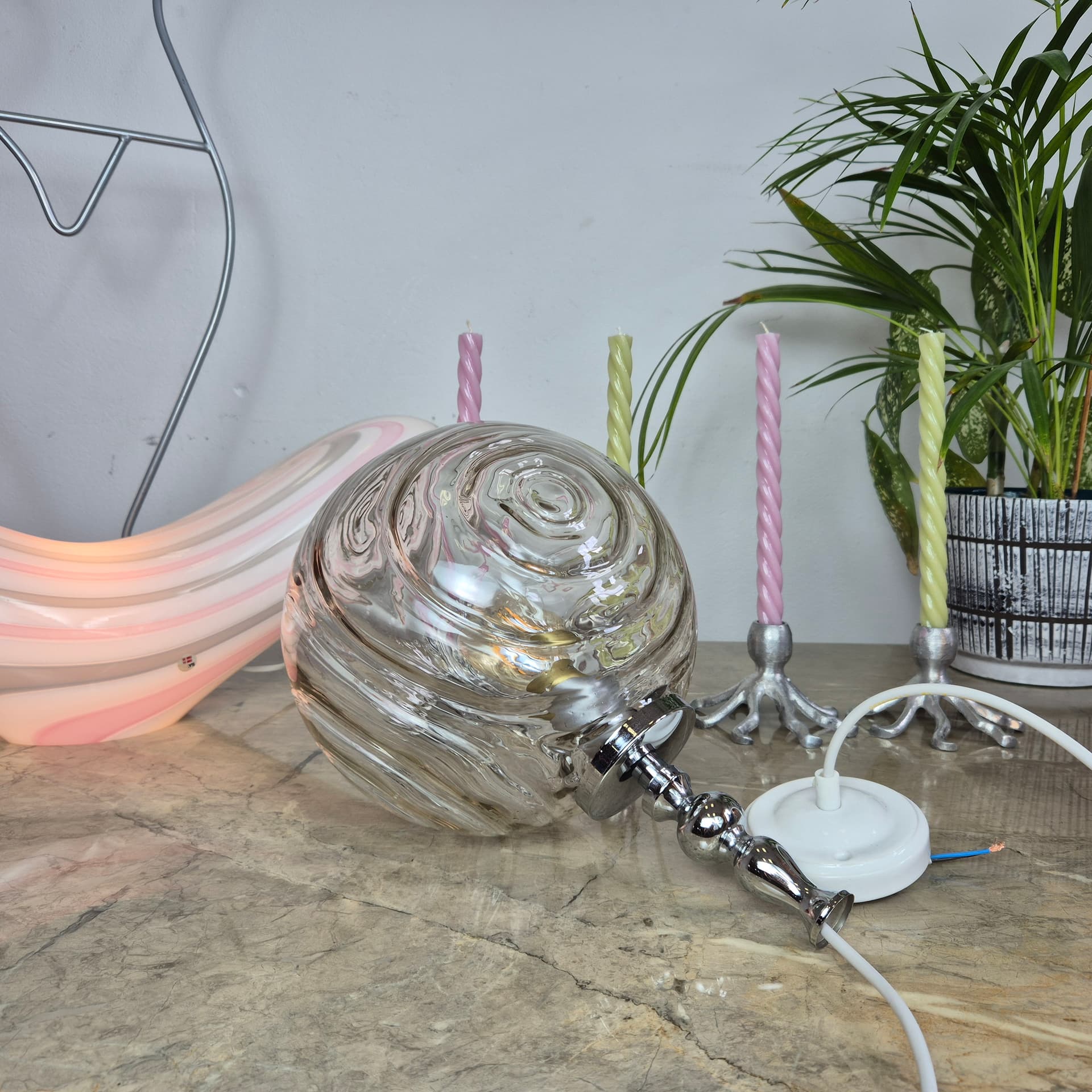 Pendant lamp, transparent, glass, Germany, 1960s. - 197169