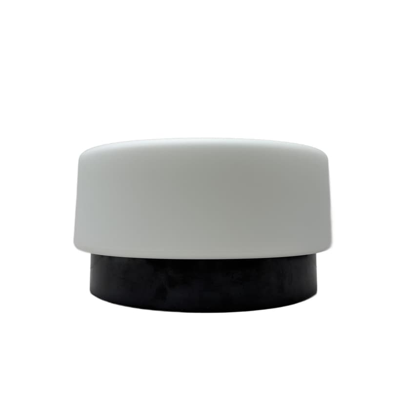 Plafon Bauhaus, szkło opalowe białe, bakelit czarny, Niemcy, lata 70.