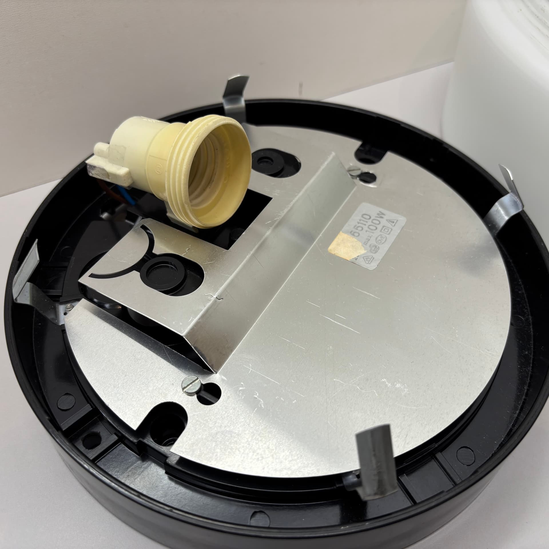 Ceiling Light Bauhaus, white opal glass, black bakelite, Germany, 1970s. - 197223