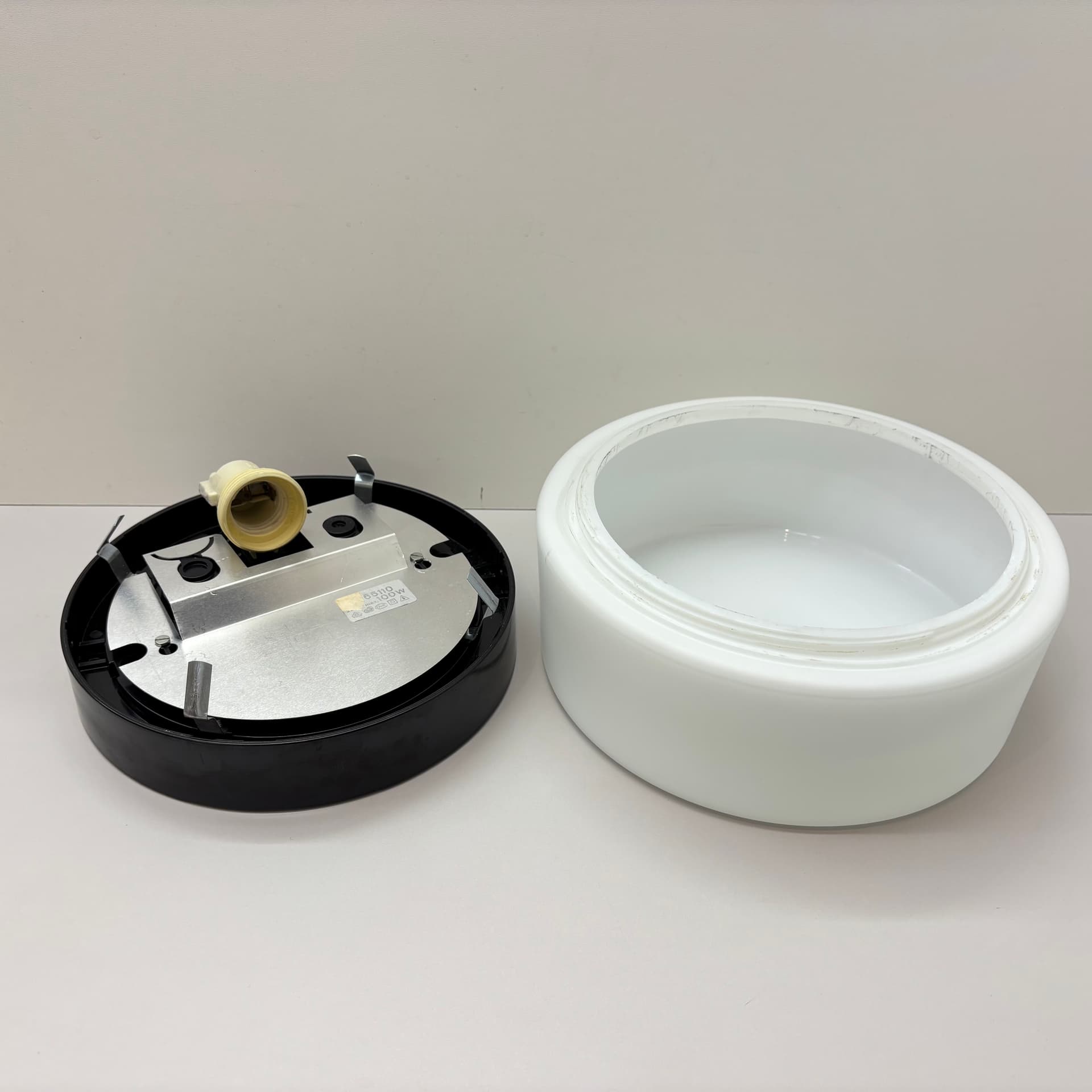 Ceiling Light Bauhaus, white opal glass, black bakelite, Germany, 1970s. - 197224