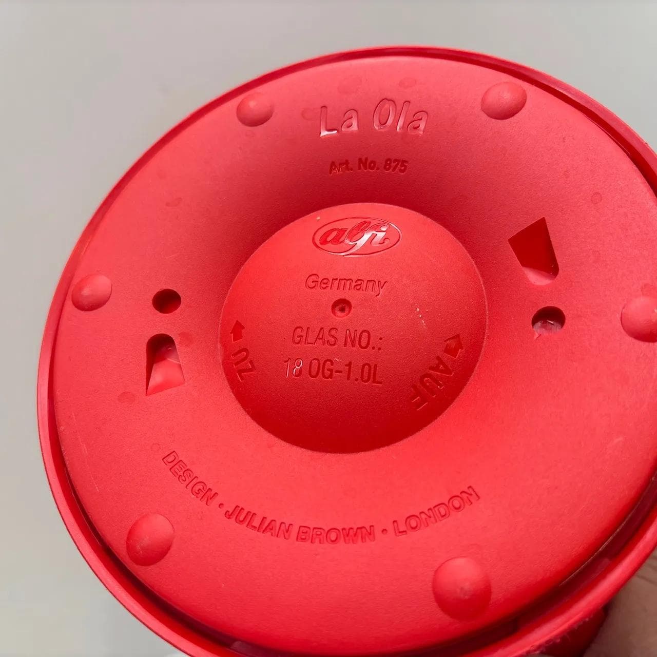 Termos La Ola, czerwony czarny, plastik szkło, proj. J. Brown London, Niemcy, lata 90. - 13716