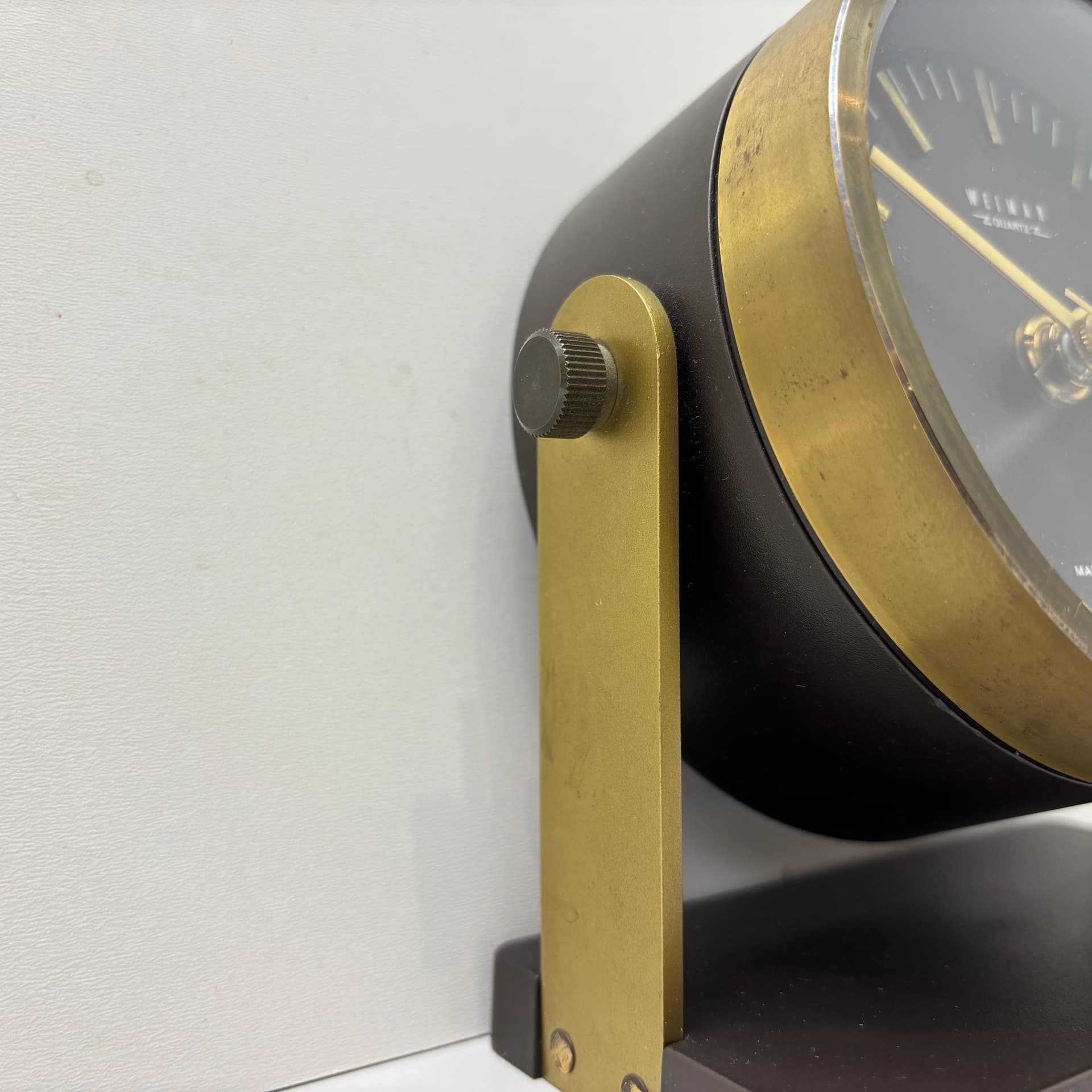 Zegar Weimar Quartz, brązowy ciemny, szkło, mosiądz, tworzywo sztuczne, Niemcy, lata 70. - 197296