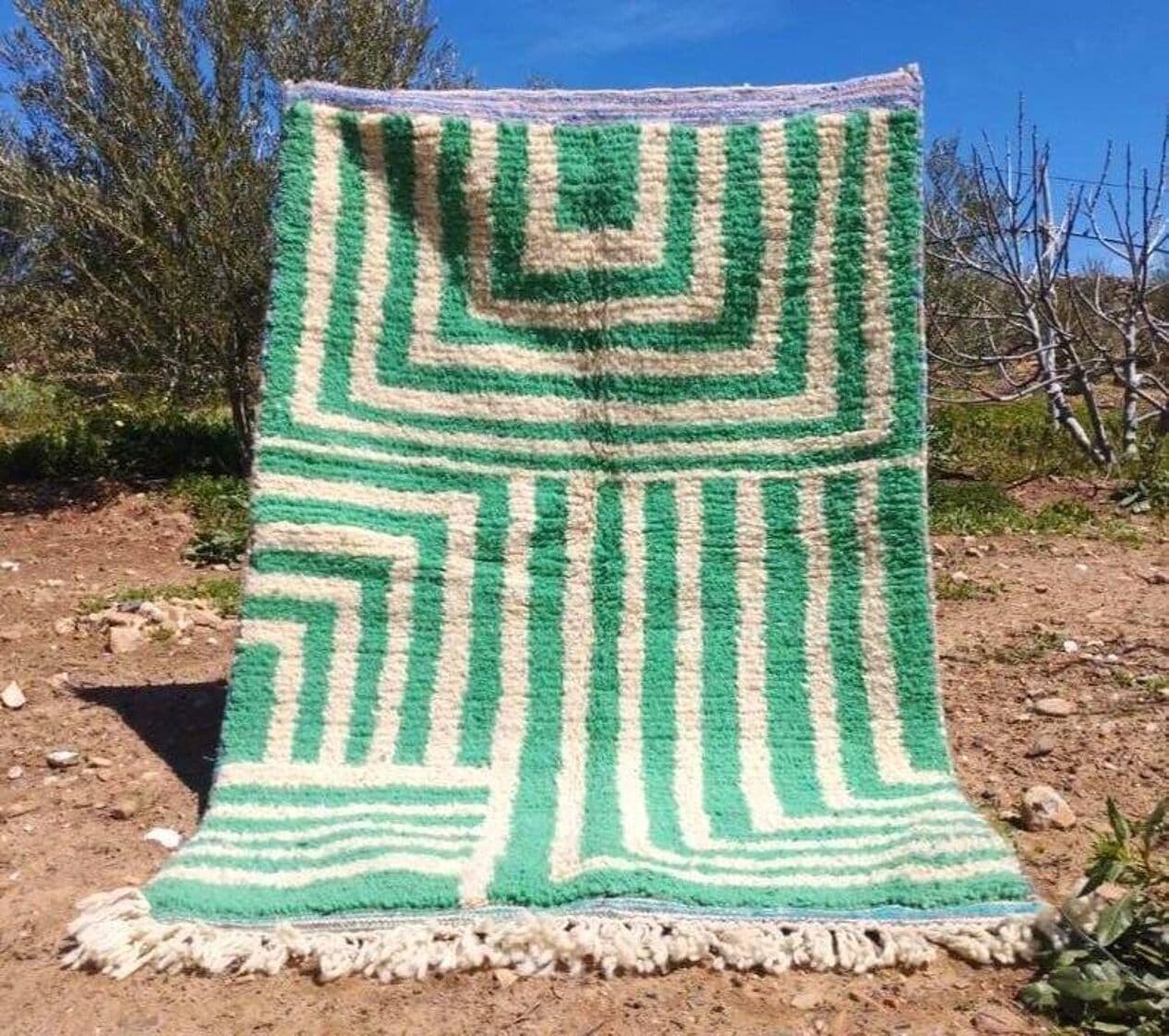 Ręcznie tkany dywan 140x260 cm, wełna, zielony, Maroko - 197418