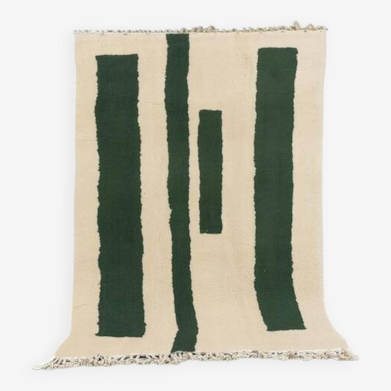 Ręcznie tkany dywan 150x250 cm, wełna, kość słoniowa, butelkowa zieleń, Maroko - 197408