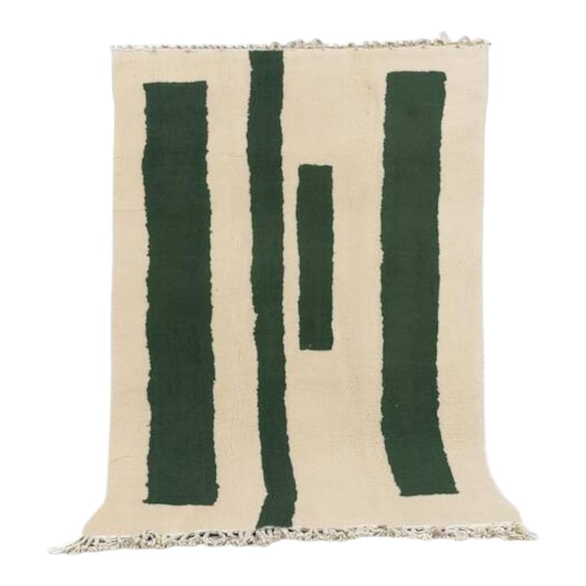 Ręcznie tkany dywan 150x250 cm, wełna, kość słoniowa, butelkowa zieleń, Maroko