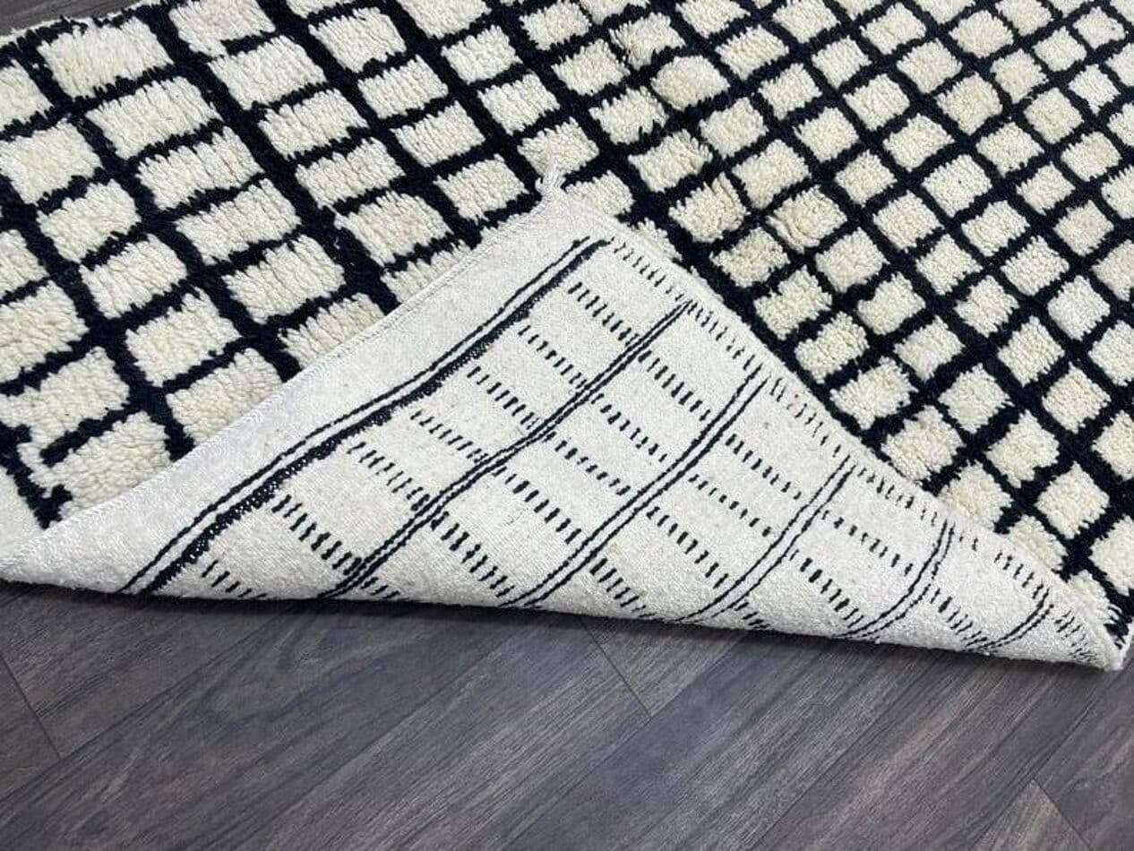 Ręcznie tkany dywan 250x150 cm, wełna, kremowy, czarny, Maroko - 197397