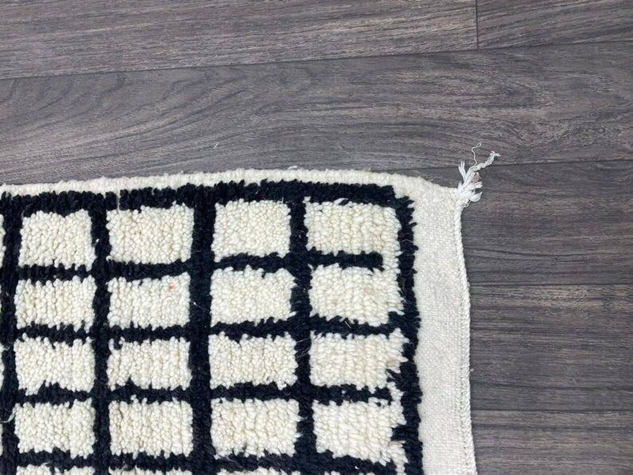 Ręcznie tkany dywan 250x150 cm, wełna, kremowy, czarny, Maroko - 197398