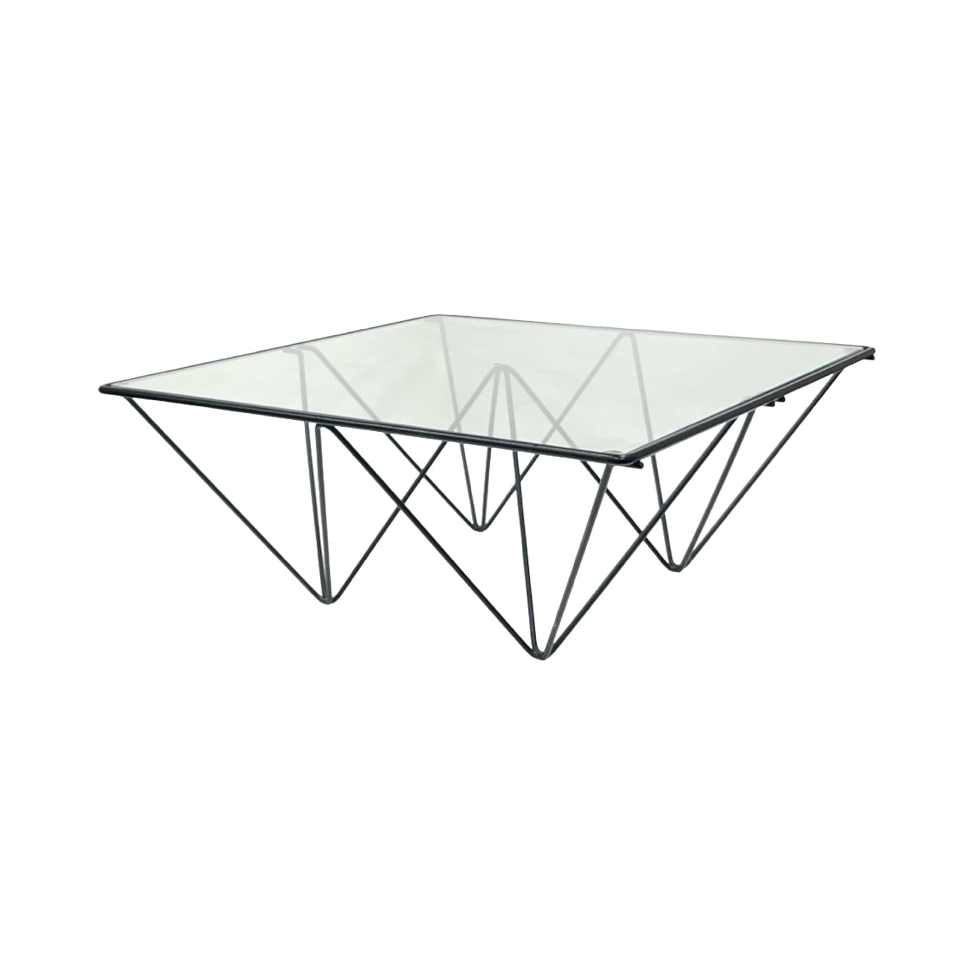 Stolik kawowy Alanda, metal czarny, szkło przezroczyste, proj. P. Piva, Włochy, lata 80. - 197455