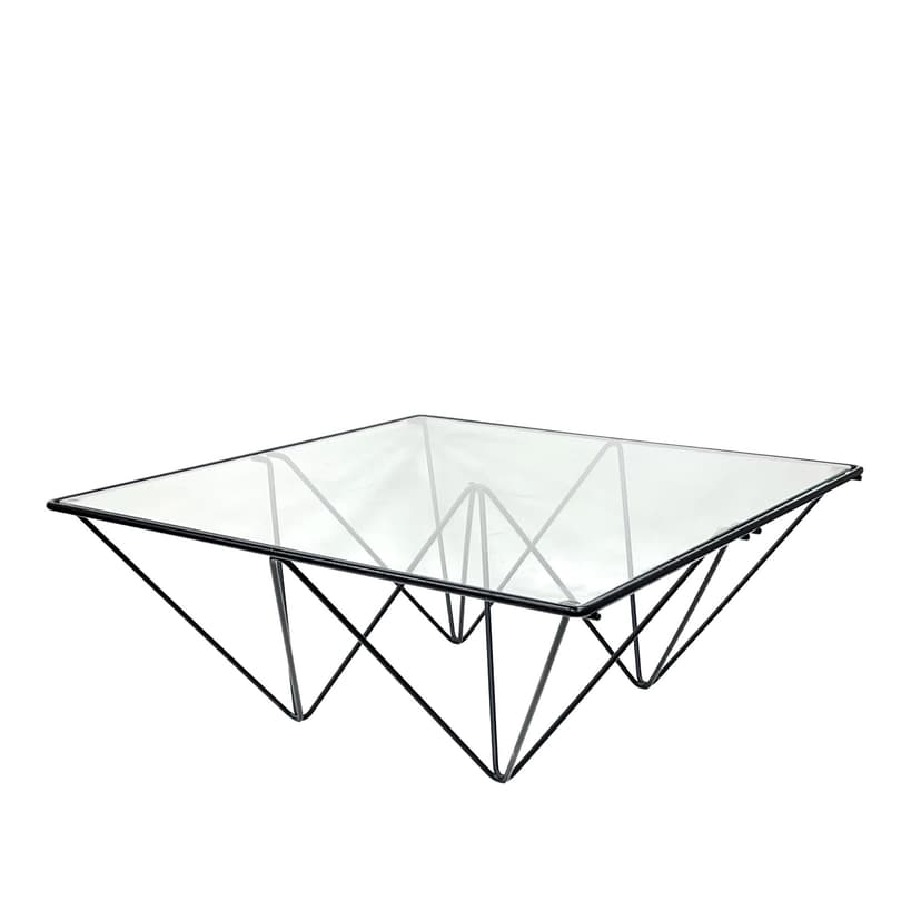 Coffee Table Alanda, black metal, clear glass, by P. Piva, Italy, 1980s.