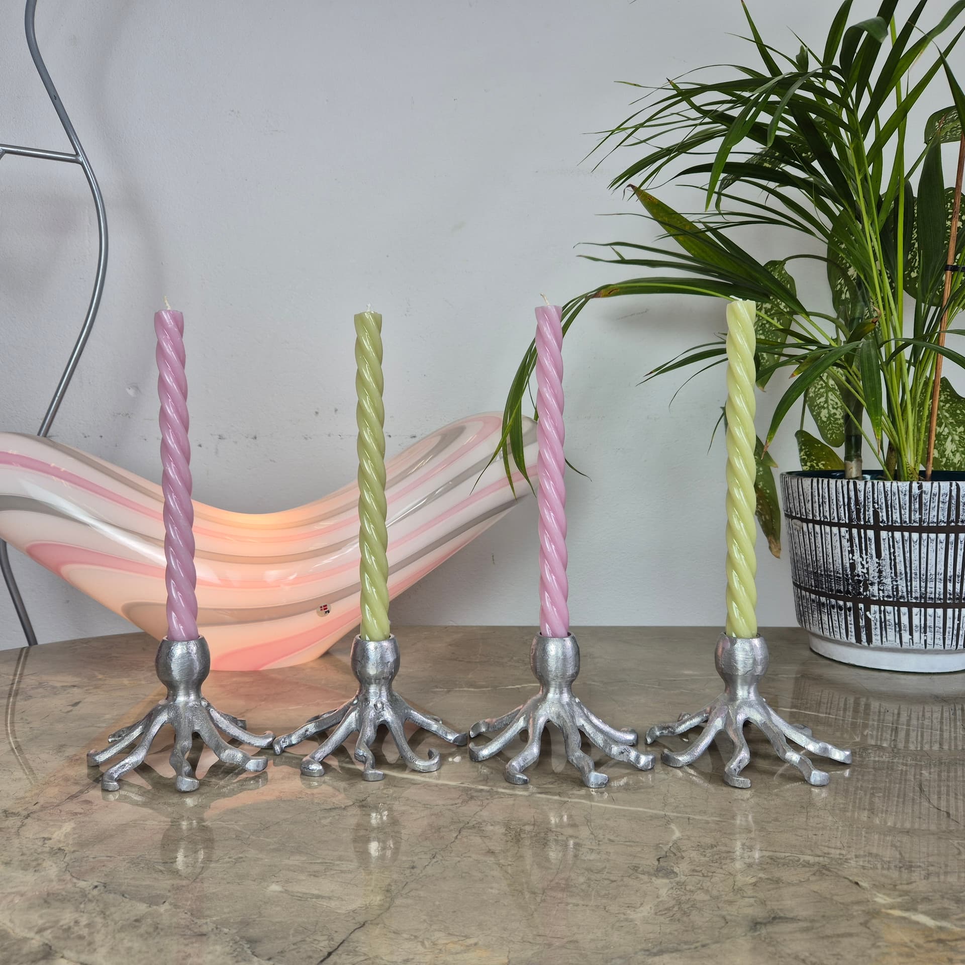 Świecznik ośmiornica, srebrny, aluminium, Szwecja, lata 80. - 197466