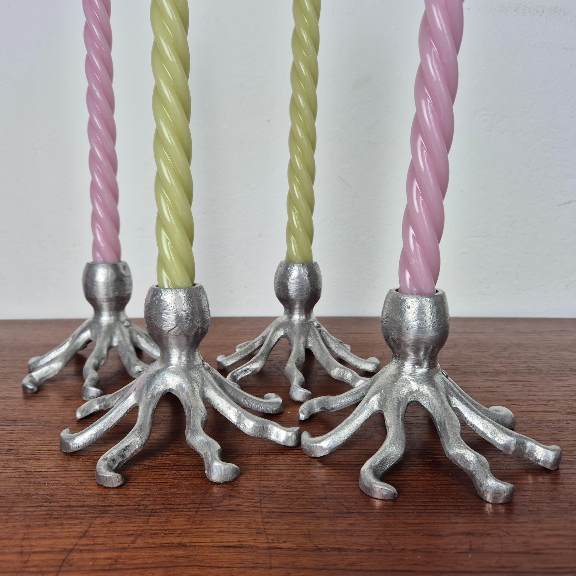 Świecznik ośmiornica, srebrny, aluminium, Szwecja, lata 80. - 197472