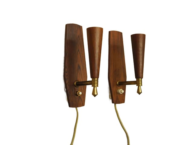 Komplet kinkietów ściennych, palisander brązowy, mosiądz, Dania, lata 70. - WYMIARY