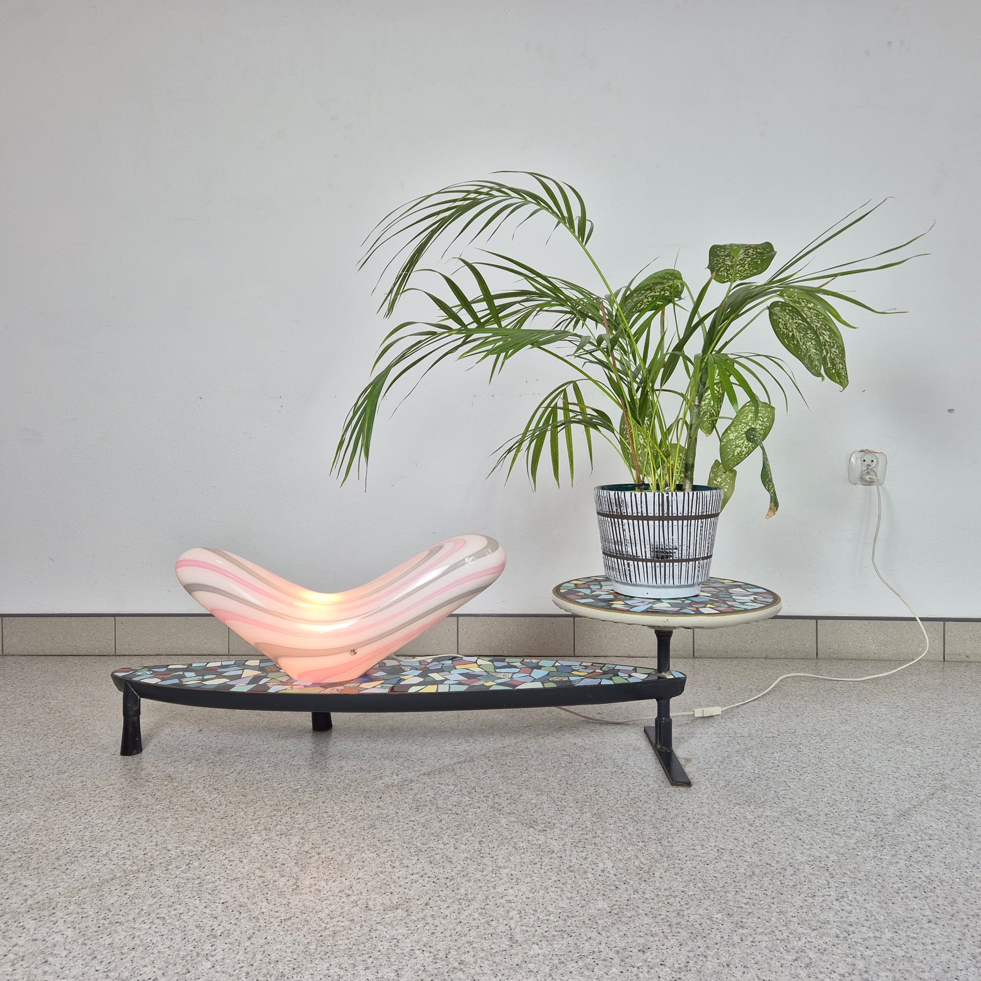 Lampa stołowa Vetri Murano, szkło białe, Włochy, lata 60. - 197574