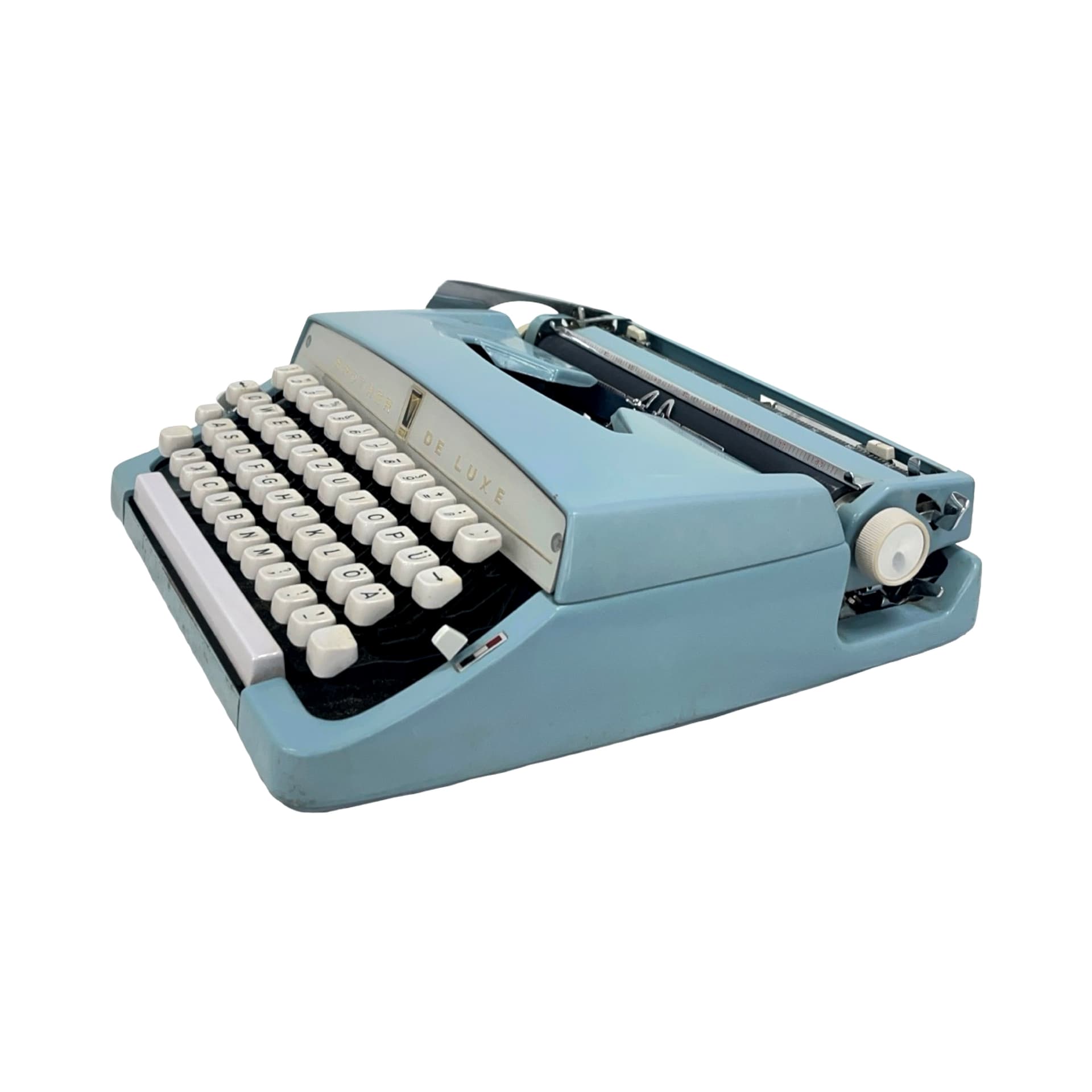 Maszyna do pisania De Luxe, niebieski, plastik, Brother, Japonia, lata 70. - 197615