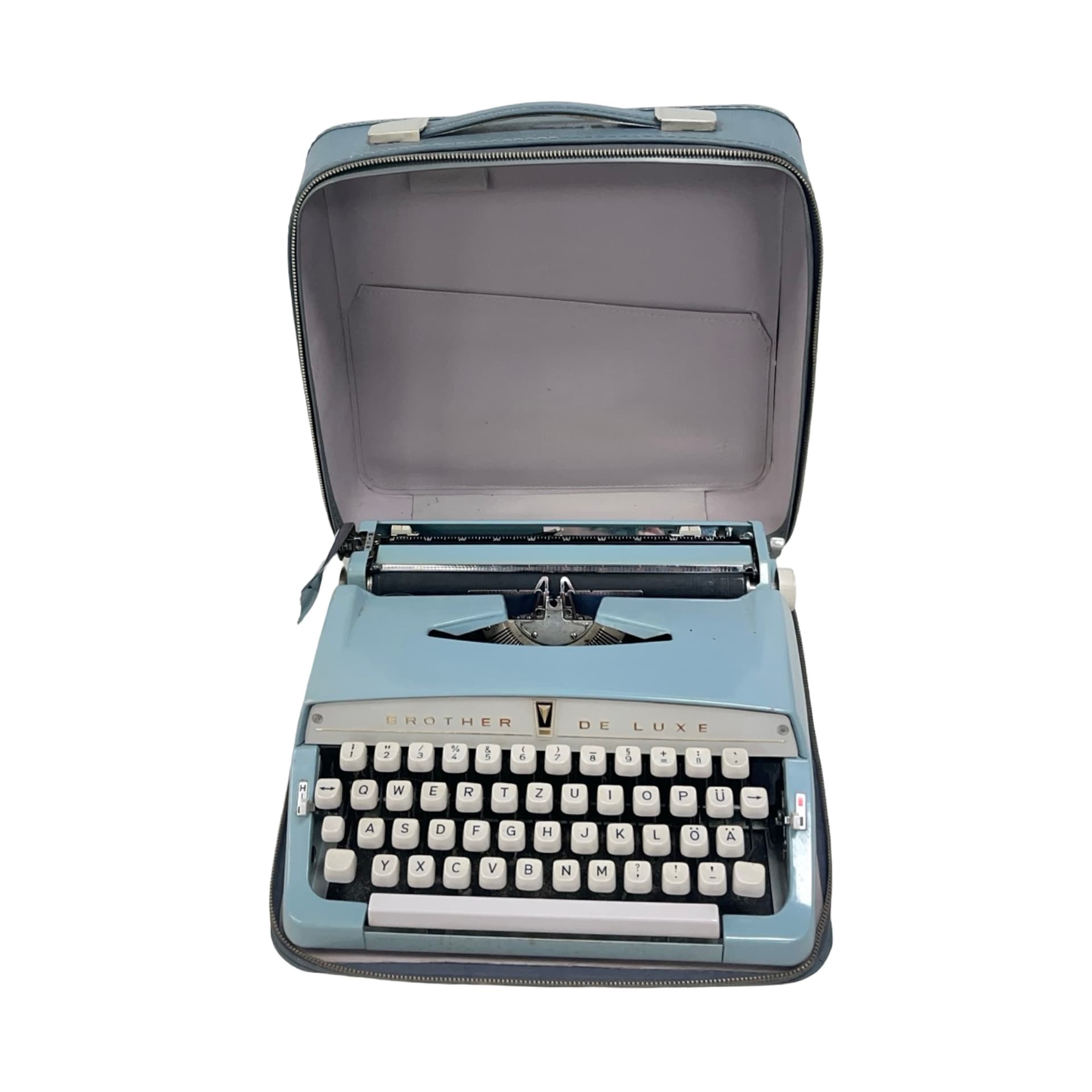 Maszyna do pisania De Luxe, niebieski, plastik, Brother, Japonia, lata 70. - 197620