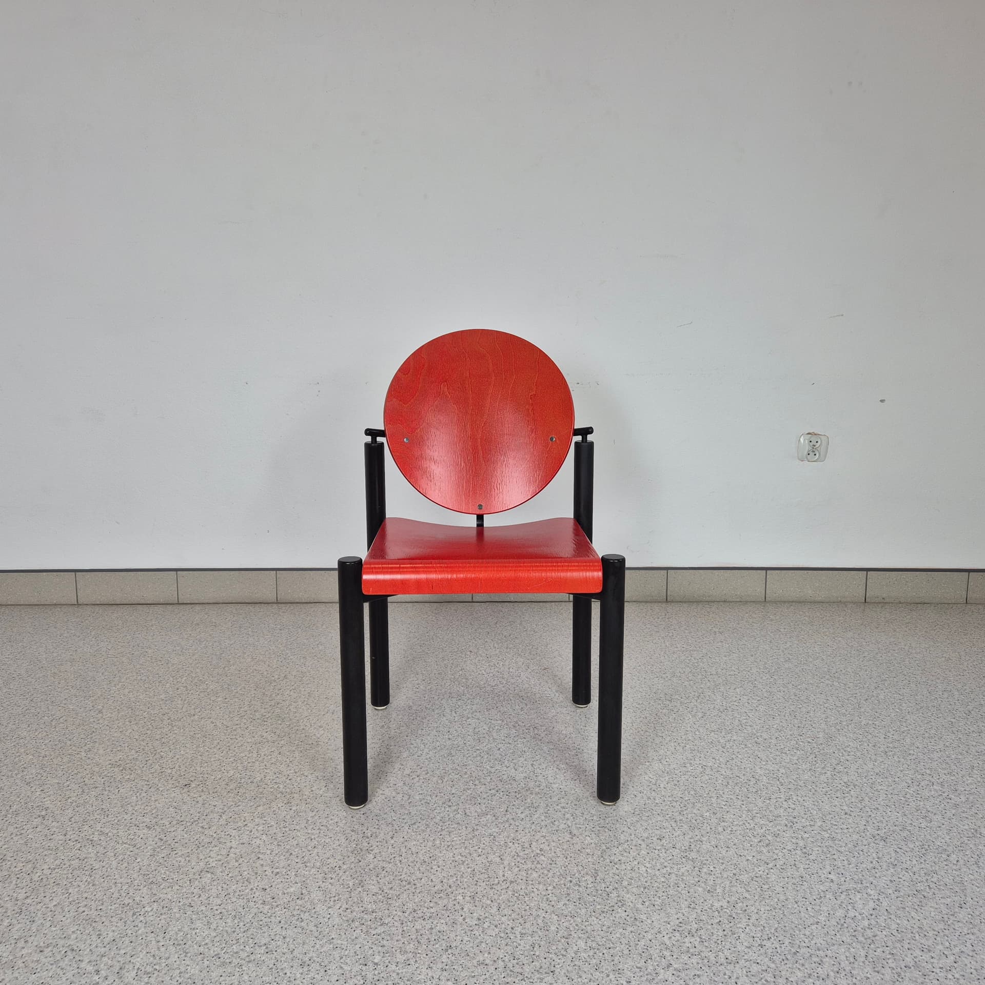 Krzesło, czerwony, sklejka, Kusch&Co, Niemcy, lata 70. - 197690