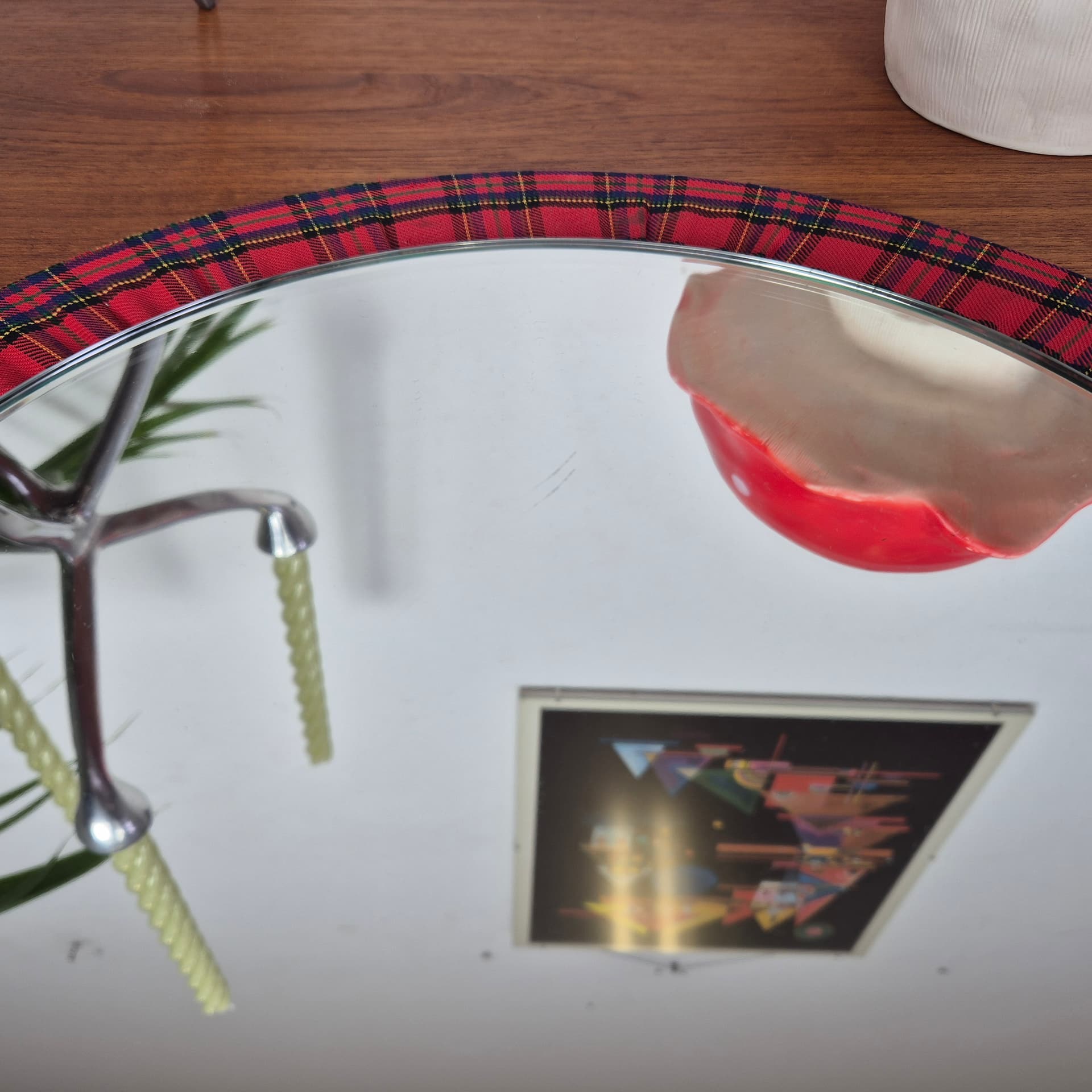 Wall mirror round, multicolor tartan, glass, Germany, 1990s. - 197703