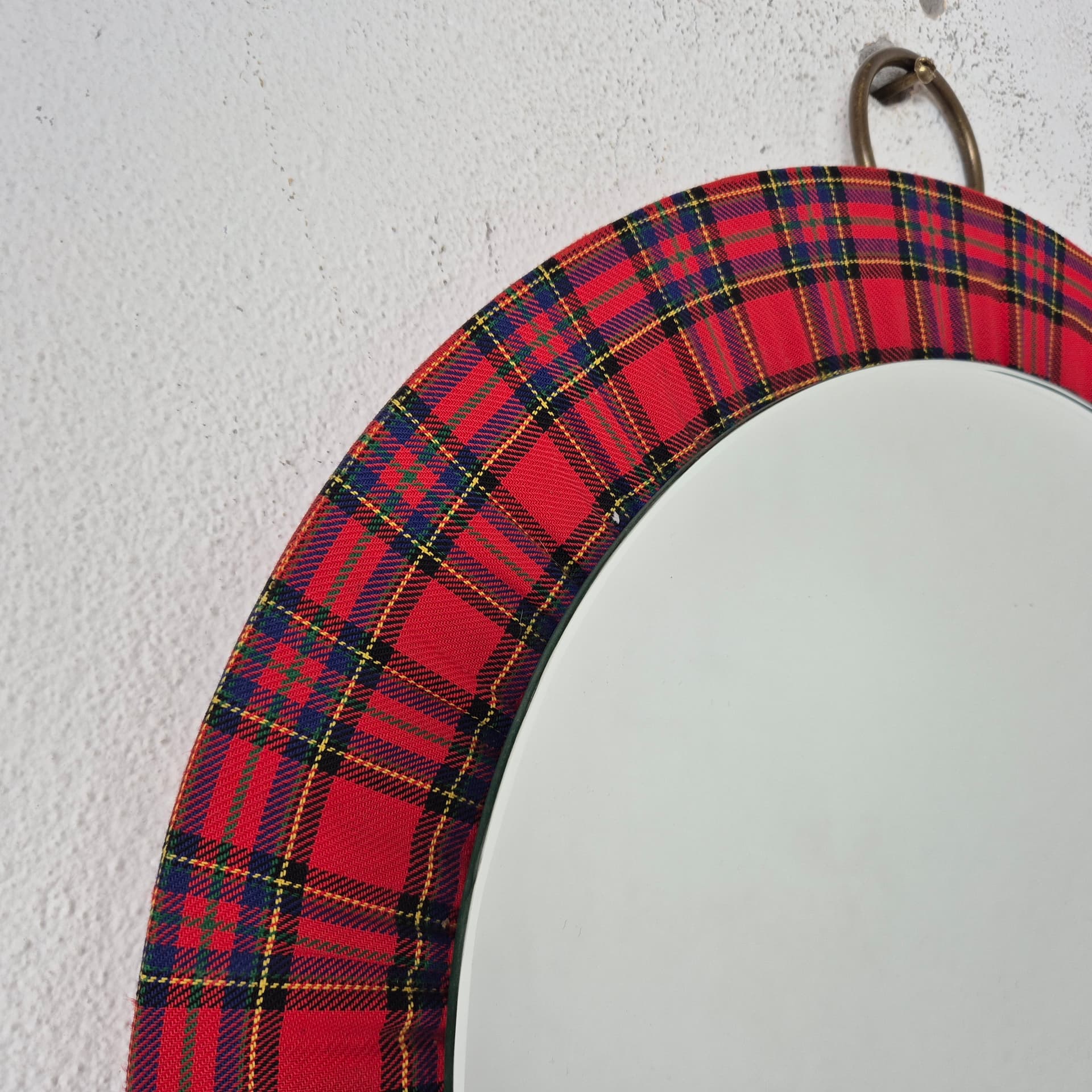 Wall mirror round, multicolor tartan, glass, Germany, 1990s. - 197702