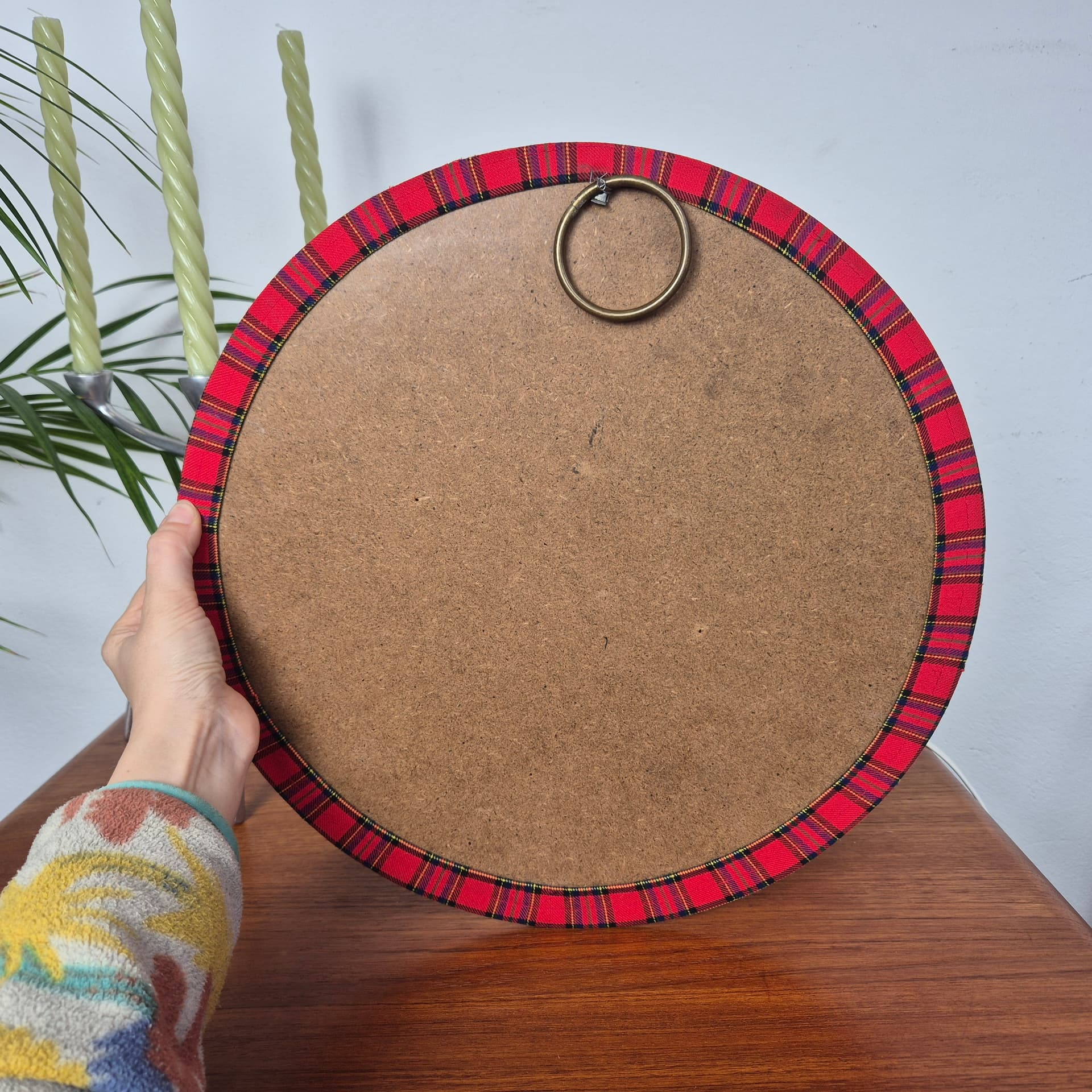 Wall mirror round, multicolor tartan, glass, Germany, 1990s. - 197705