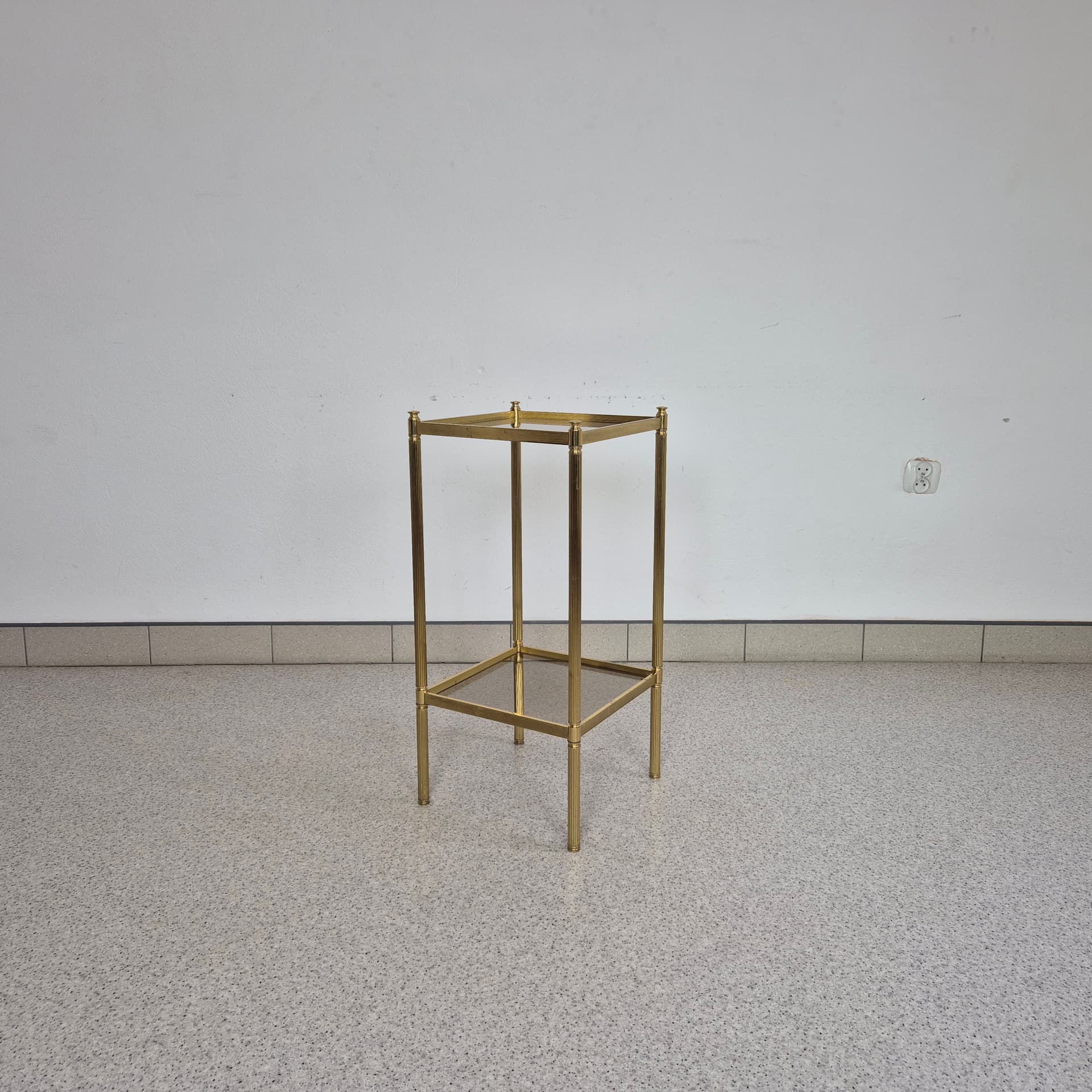 Kwietnik Modernistyczny, złoty, mosiądz, szkło, lata 70. - 197708