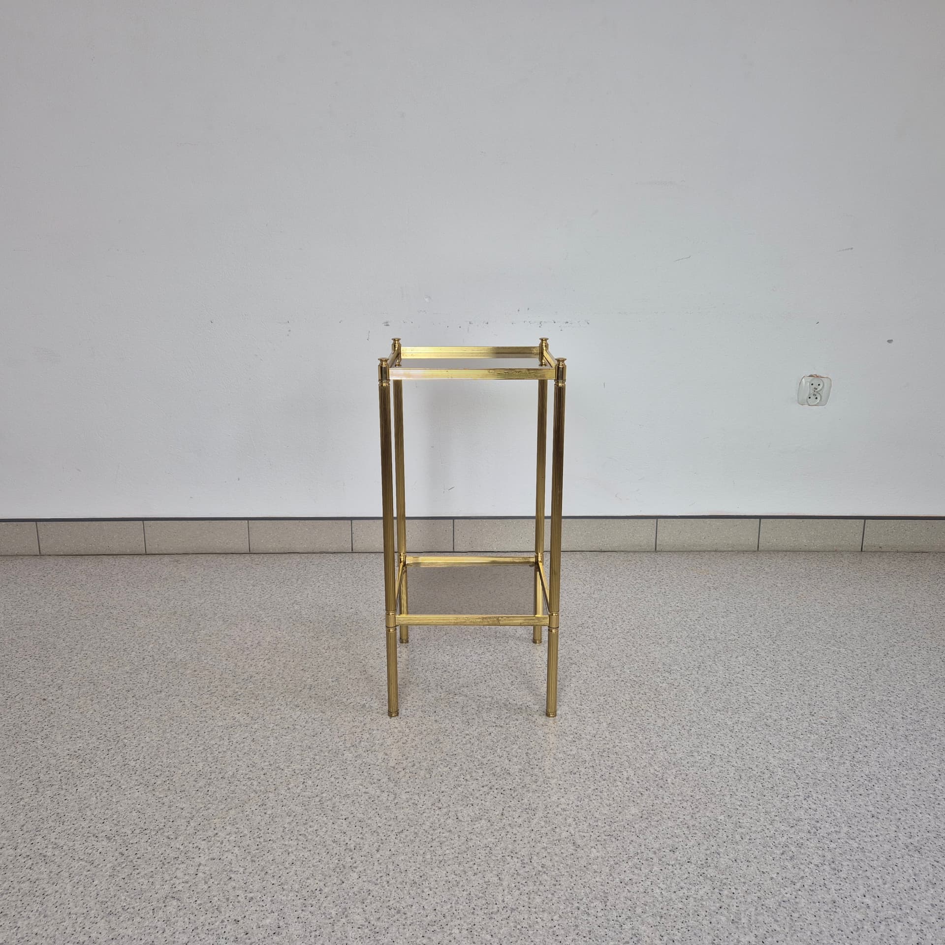 Kwietnik Modernistyczny, złoty, mosiądz, szkło, lata 70. - 197714