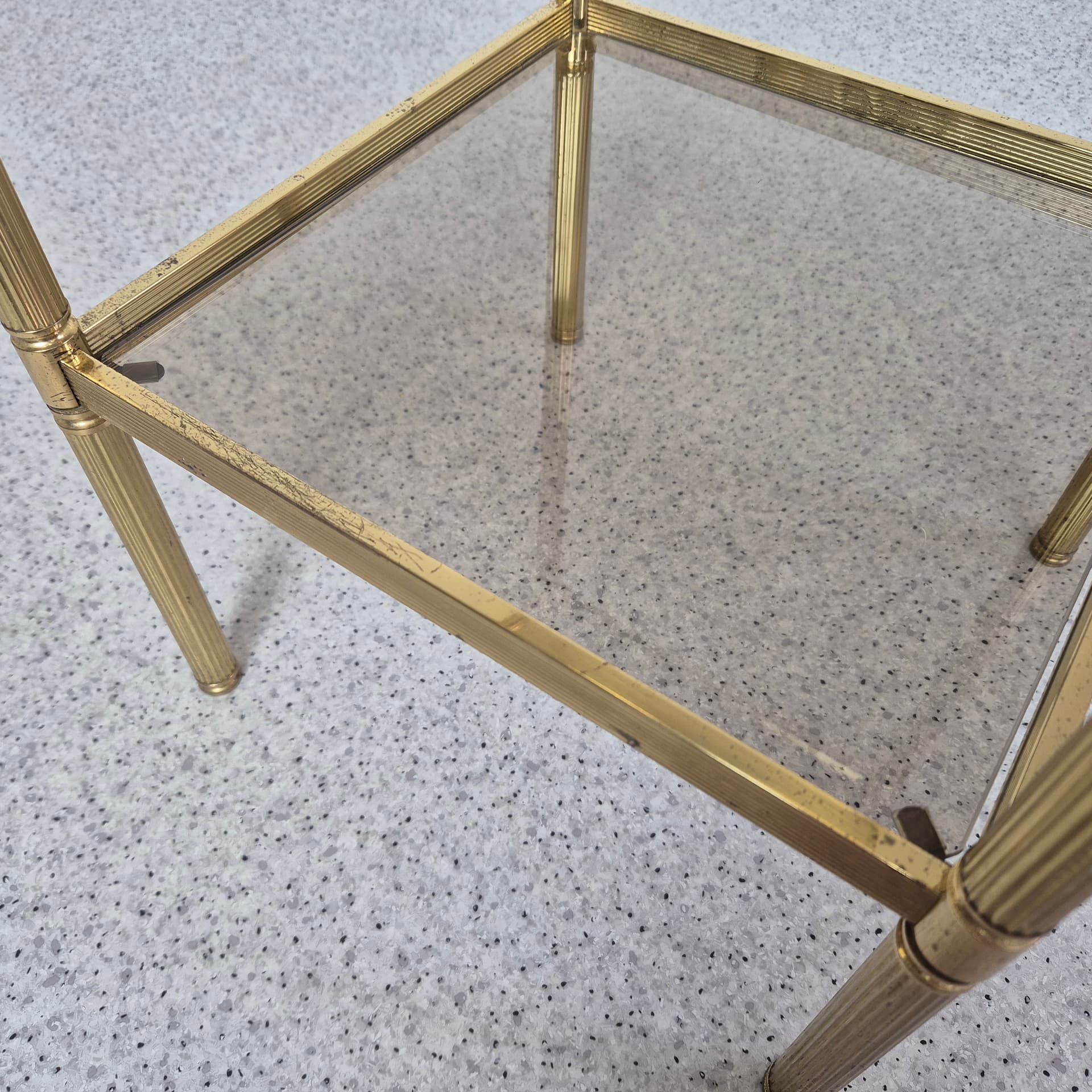 Kwietnik Modernistyczny, złoty, mosiądz, szkło, lata 70. - 197716