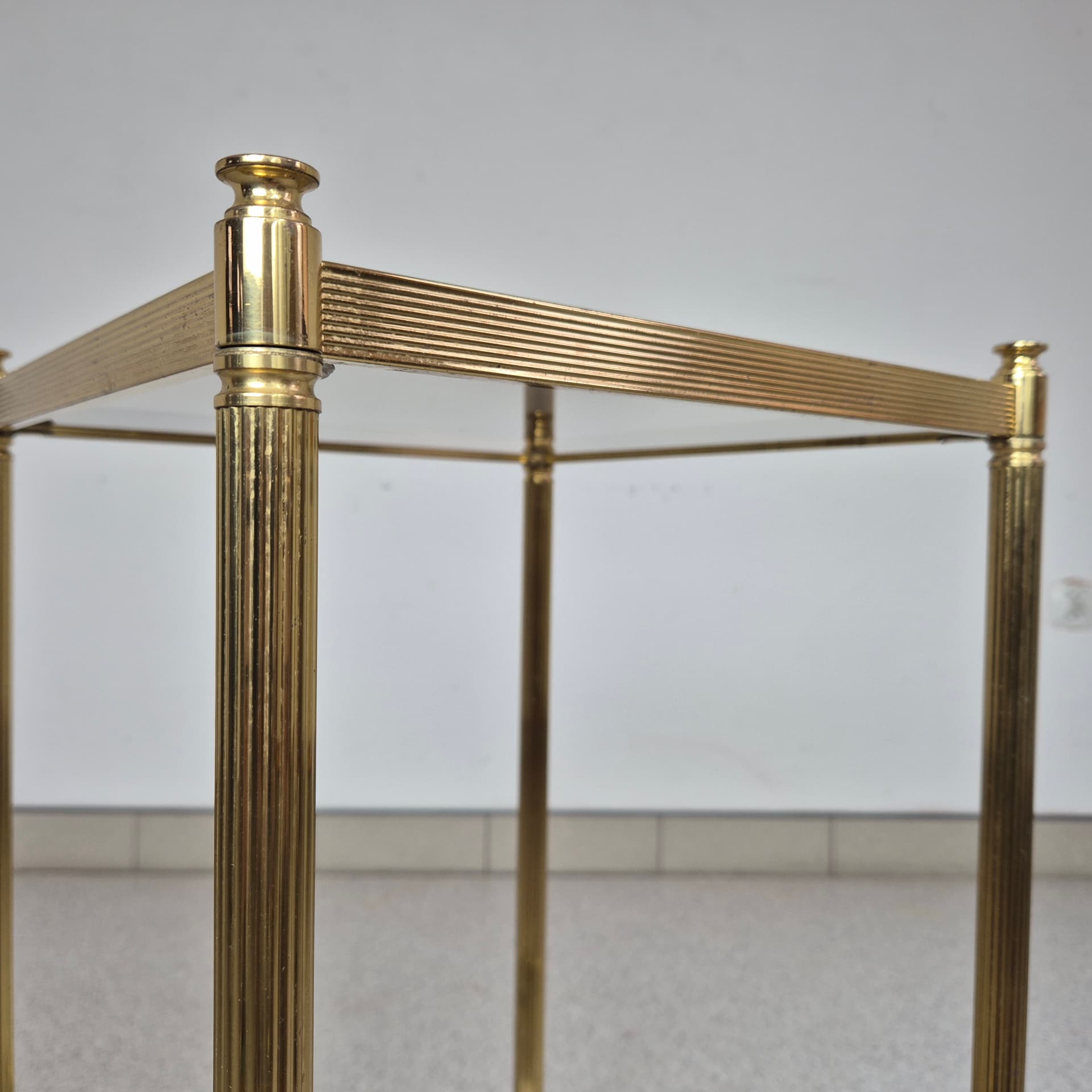 Kwietnik Modernistyczny, złoty, mosiądz, szkło, lata 70. - 197709