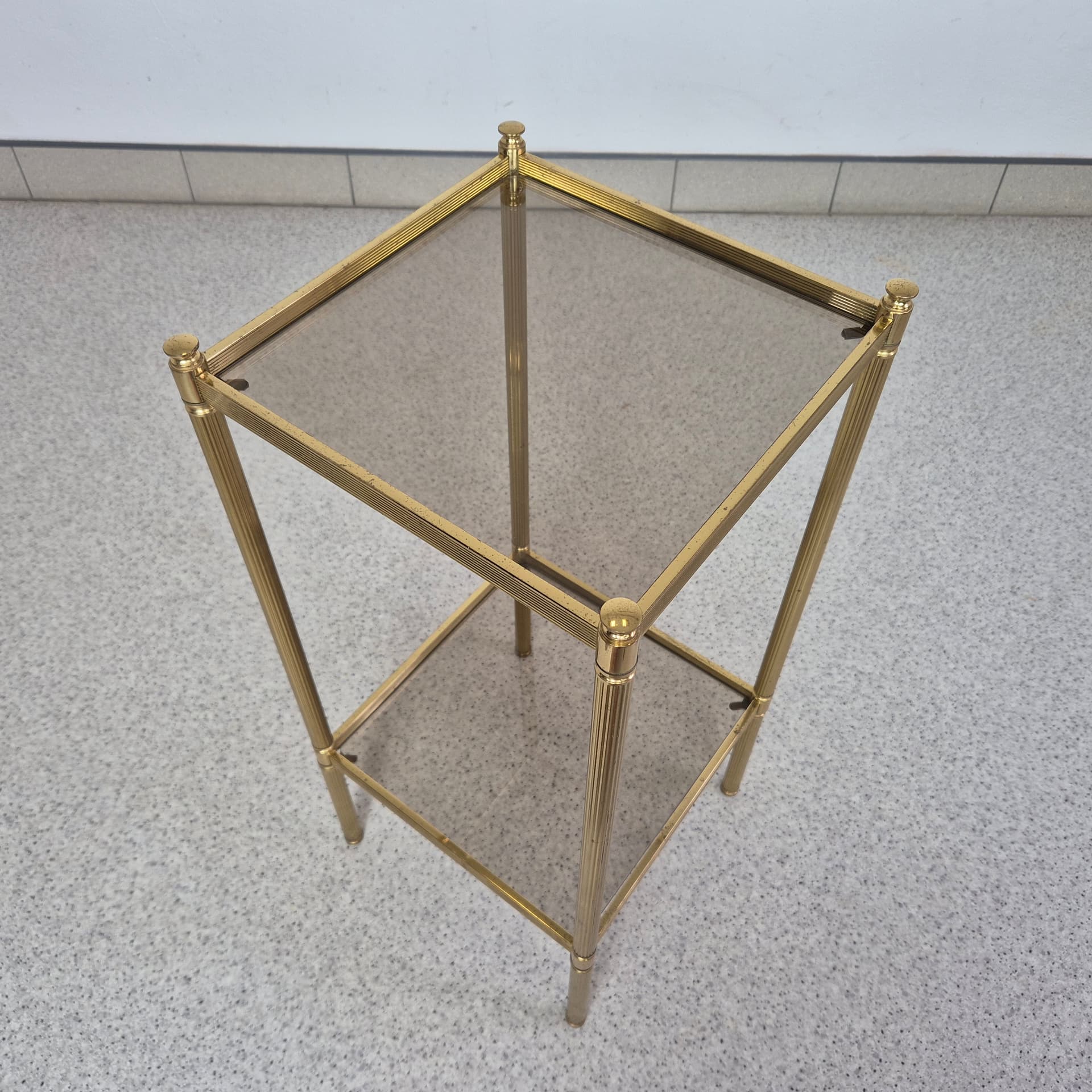 Kwietnik Modernistyczny, złoty, mosiądz, szkło, lata 70. - 197712