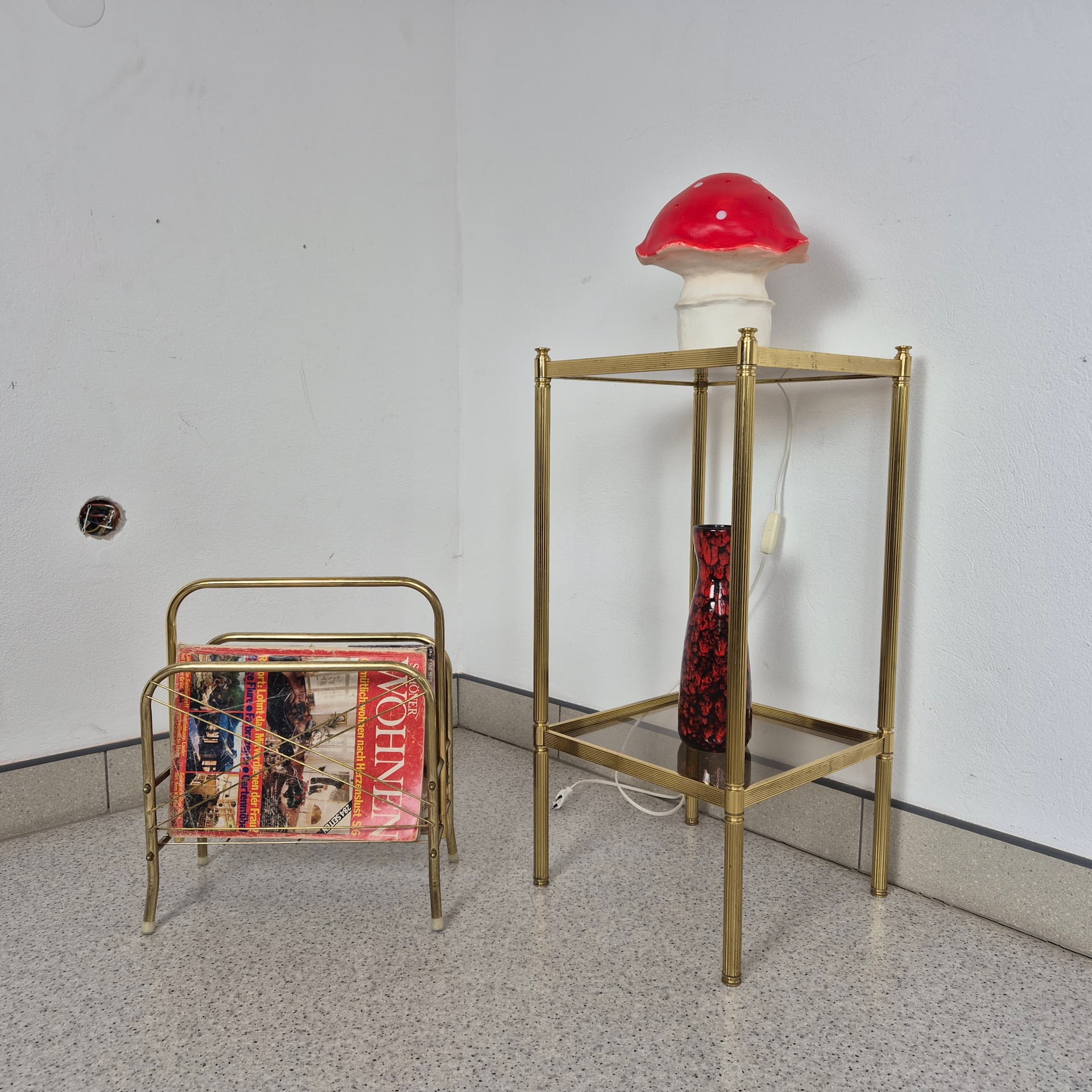 Kwietnik Modernistyczny, złoty, mosiądz, szkło, lata 70. - 197713