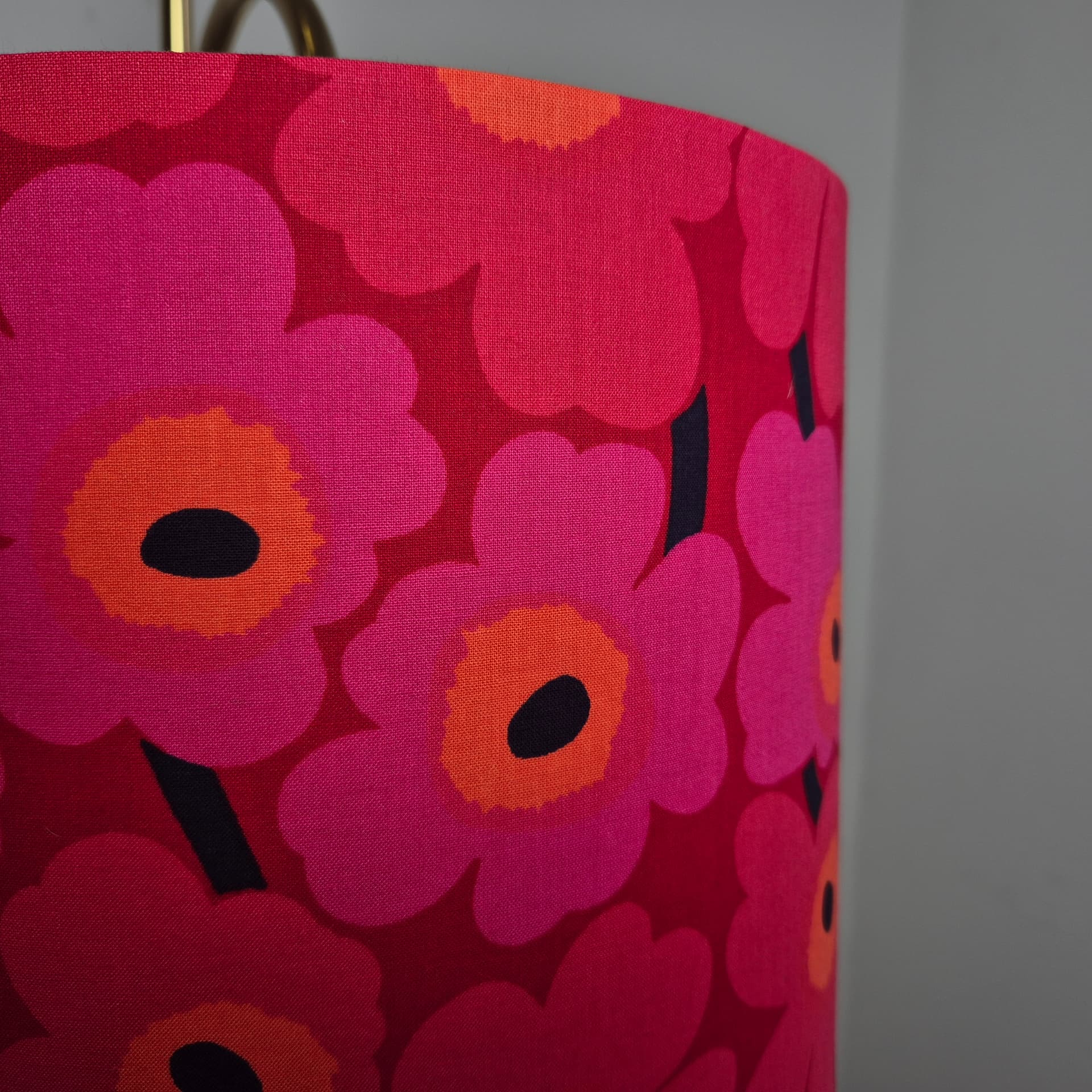 Floor lamp, Marimekko lampshade, golden brass, Marimekko, Germany, 1970s. - 197809