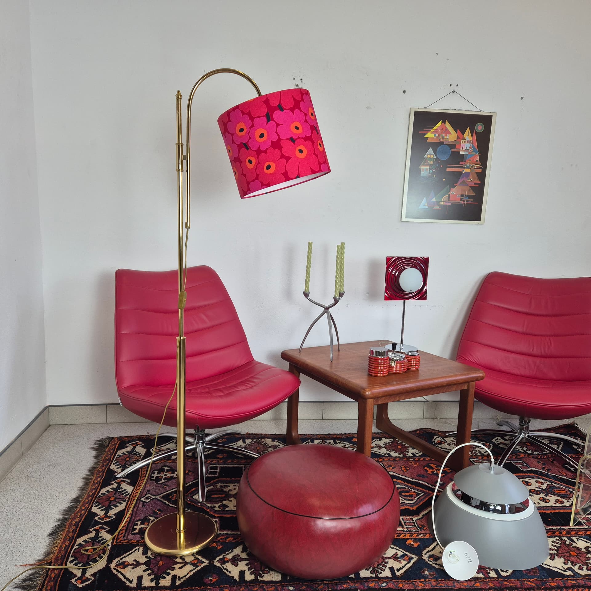 Floor lamp, Marimekko lampshade, golden brass, Marimekko, Germany, 1970s. - 197805