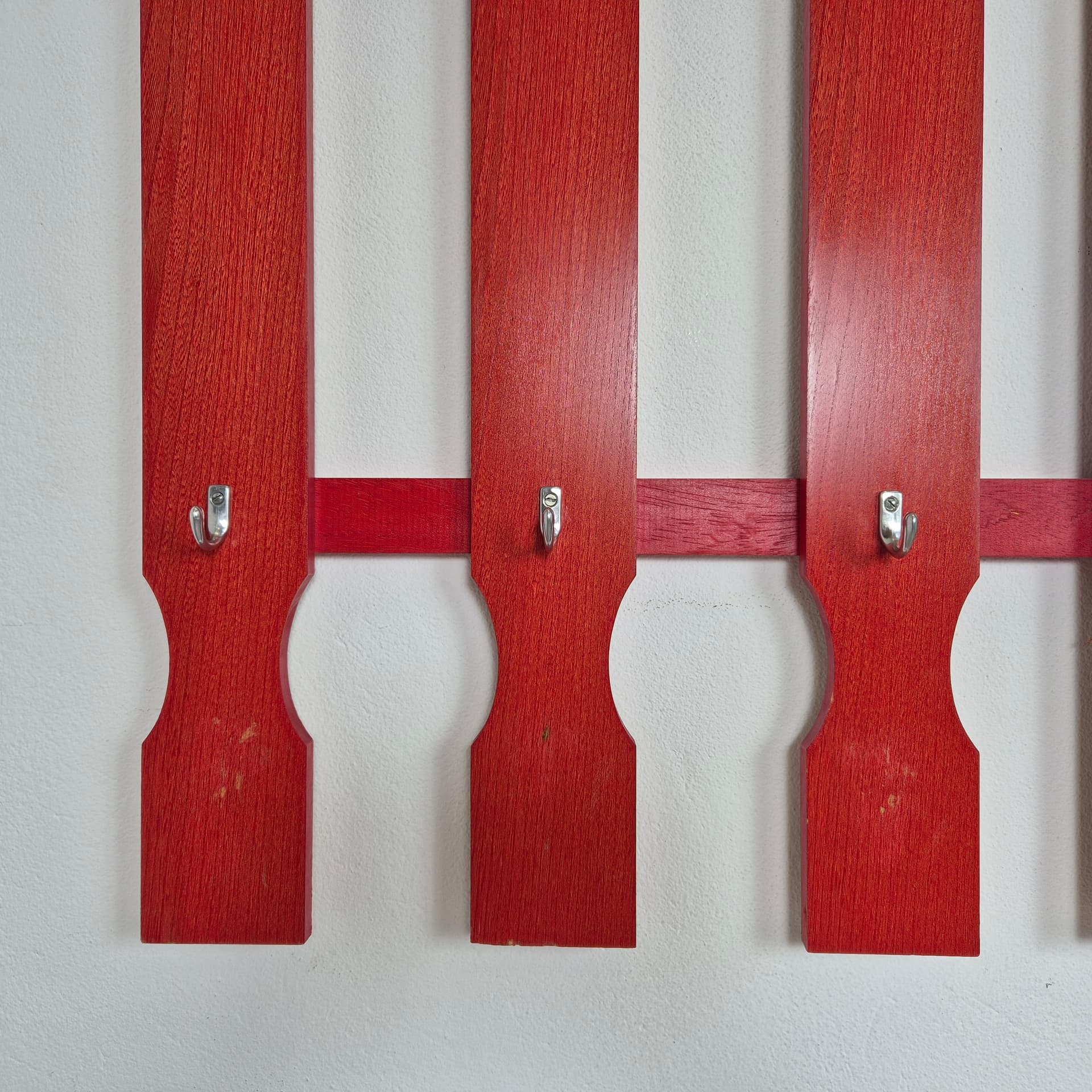 Wall-Mounted Coat Rack Memphis, red, wood metal glass, Germany, 1970s. - 197816