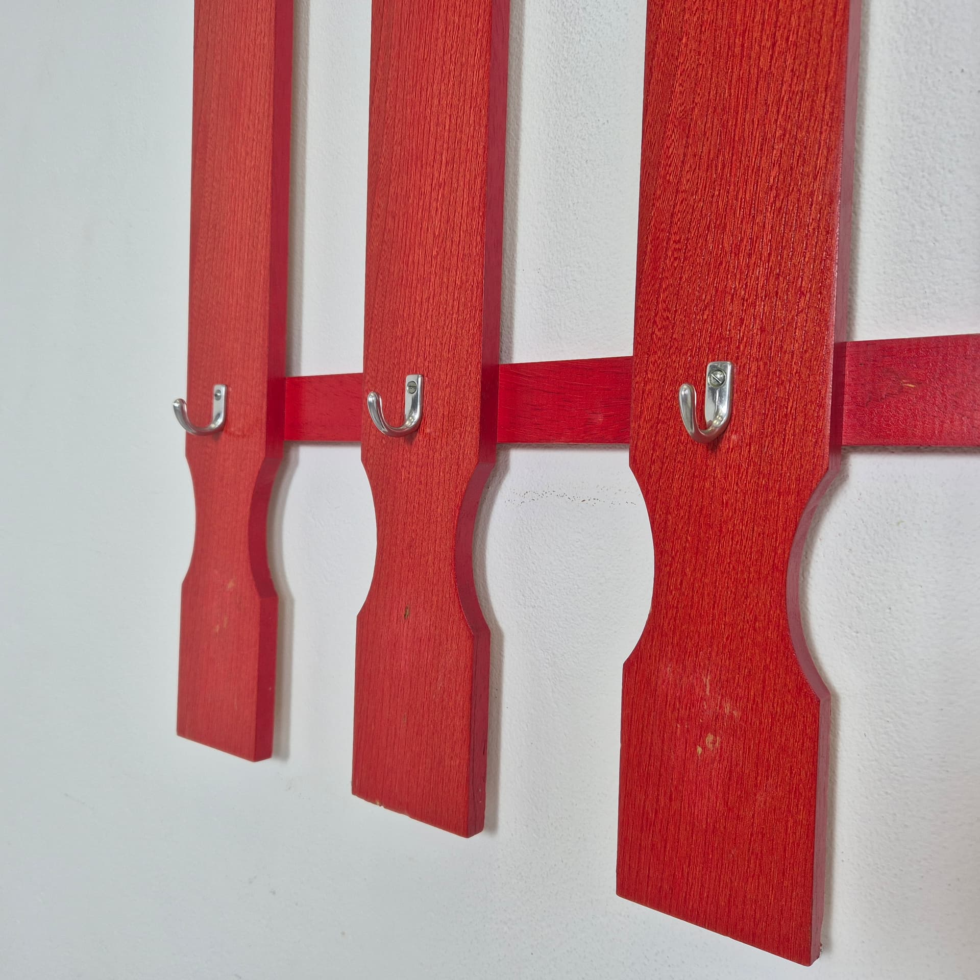 Wall-Mounted Coat Rack Memphis, red, wood metal glass, Germany, 1970s. - 197814
