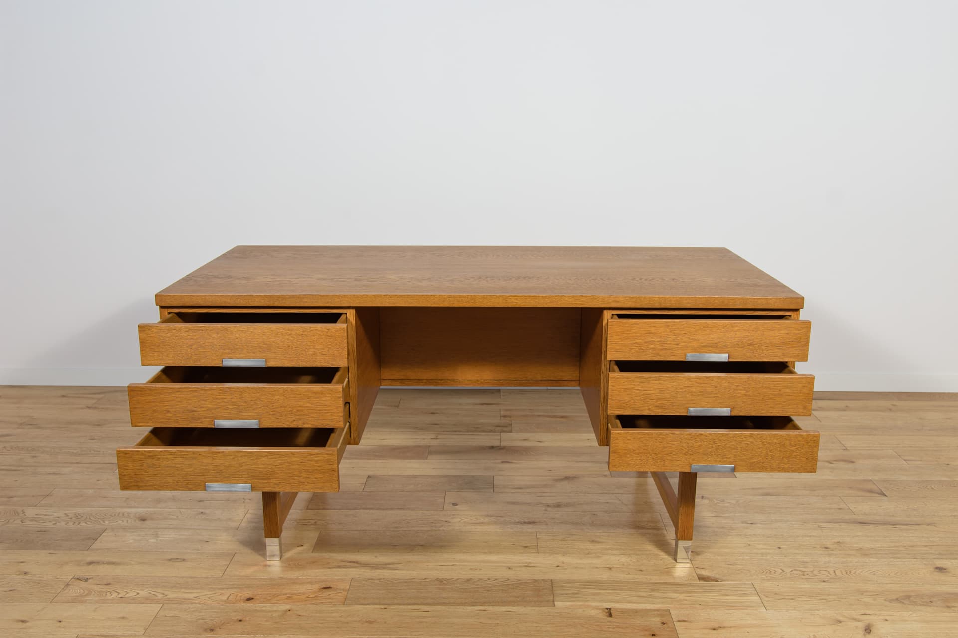 Biurko wolnostojące, dąb jasnobrązowy, stal, Eigil Petersens Møbelfabrik, Dania, lata 70. - 197847