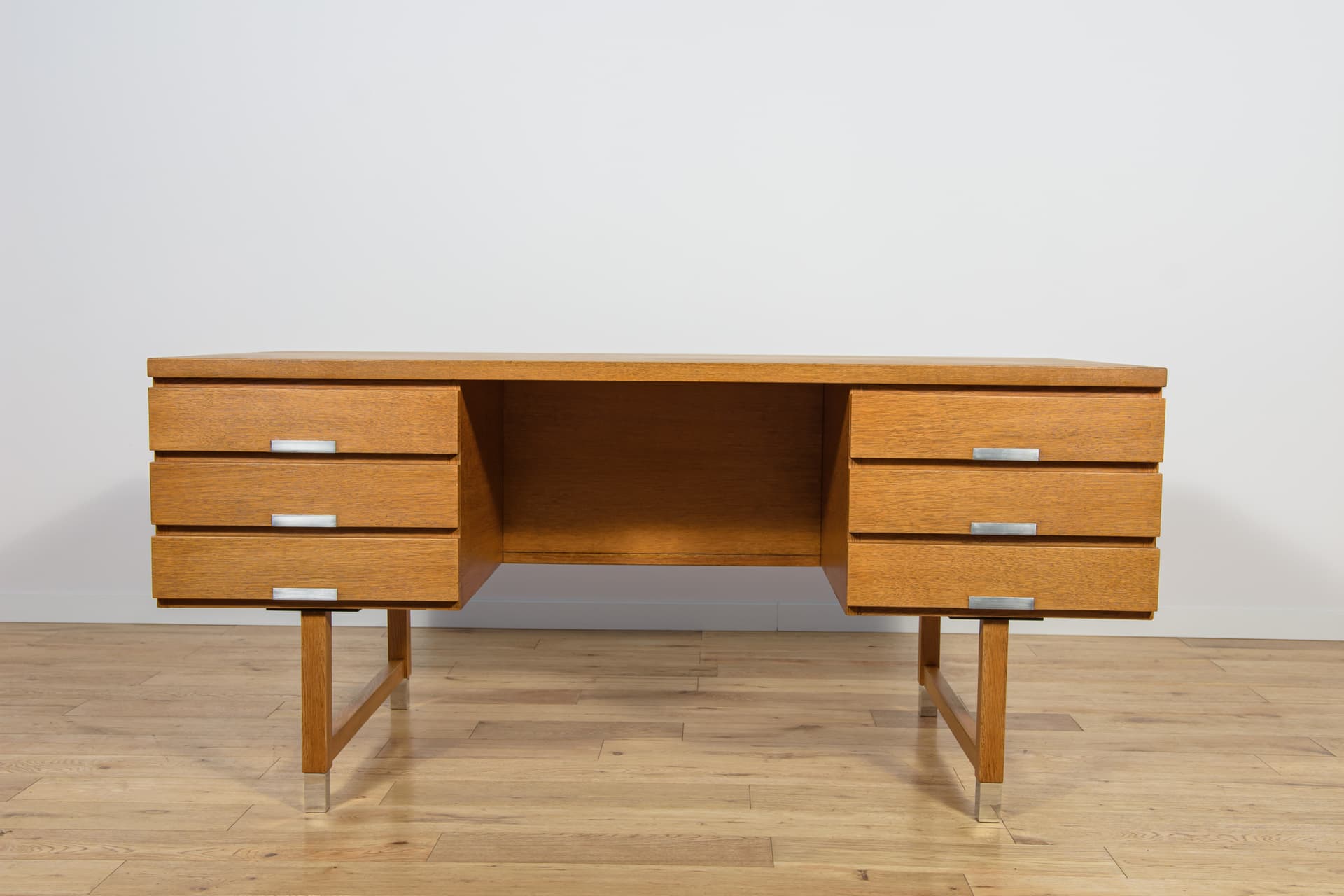 Biurko wolnostojące, dąb jasnobrązowy, stal, Eigil Petersens Møbelfabrik, Dania, lata 70. - 197841