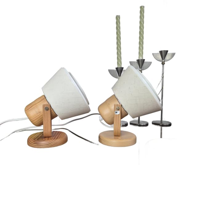 Para kinkietów Kinna, sosna, tkanina ivory white, Markslöjd, Szwecja, lata 70. - WYMIARY