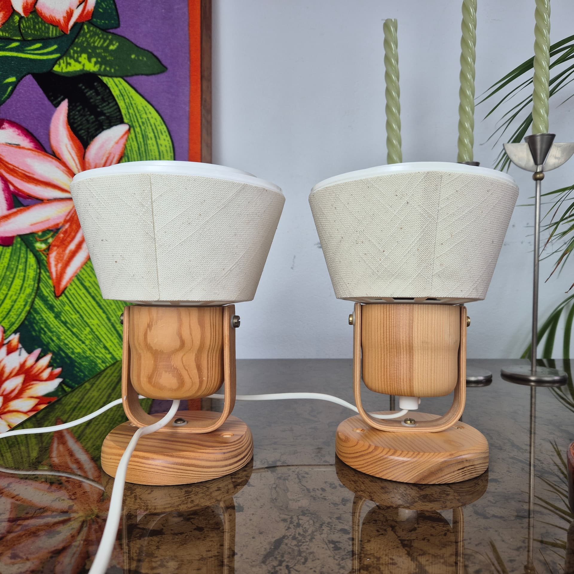 Para kinkietów Kinna, sosna, tkanina ivory white, Markslöjd, Szwecja, lata 70. - 197861