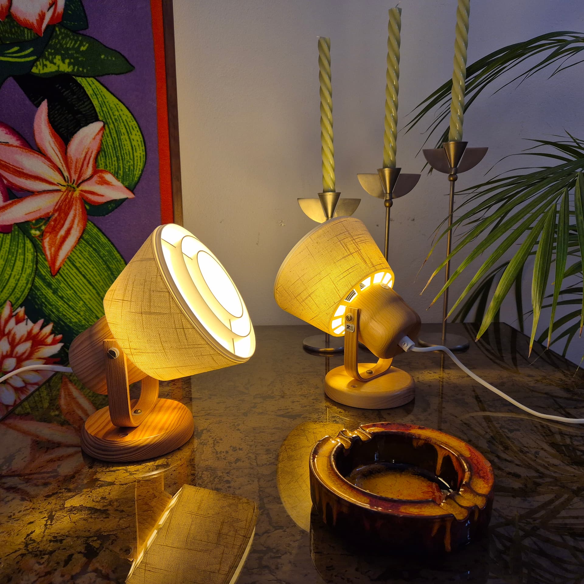 Para kinkietów Kinna, sosna, tkanina ivory white, Markslöjd, Szwecja, lata 70. - 197865