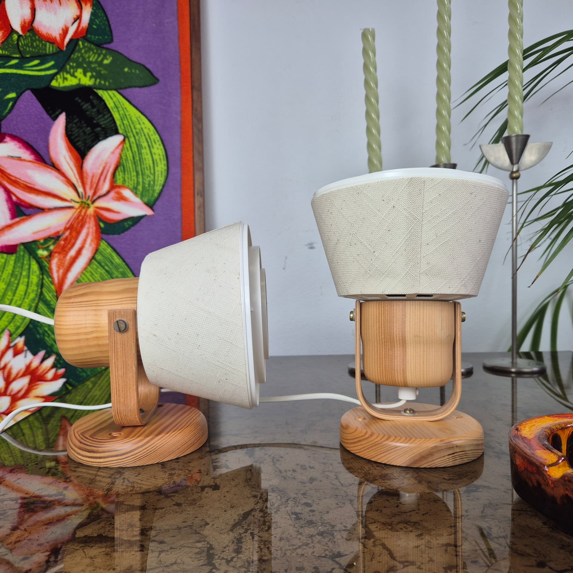 Para kinkietów Kinna, sosna, tkanina ivory white, Markslöjd, Szwecja, lata 70. - 197859