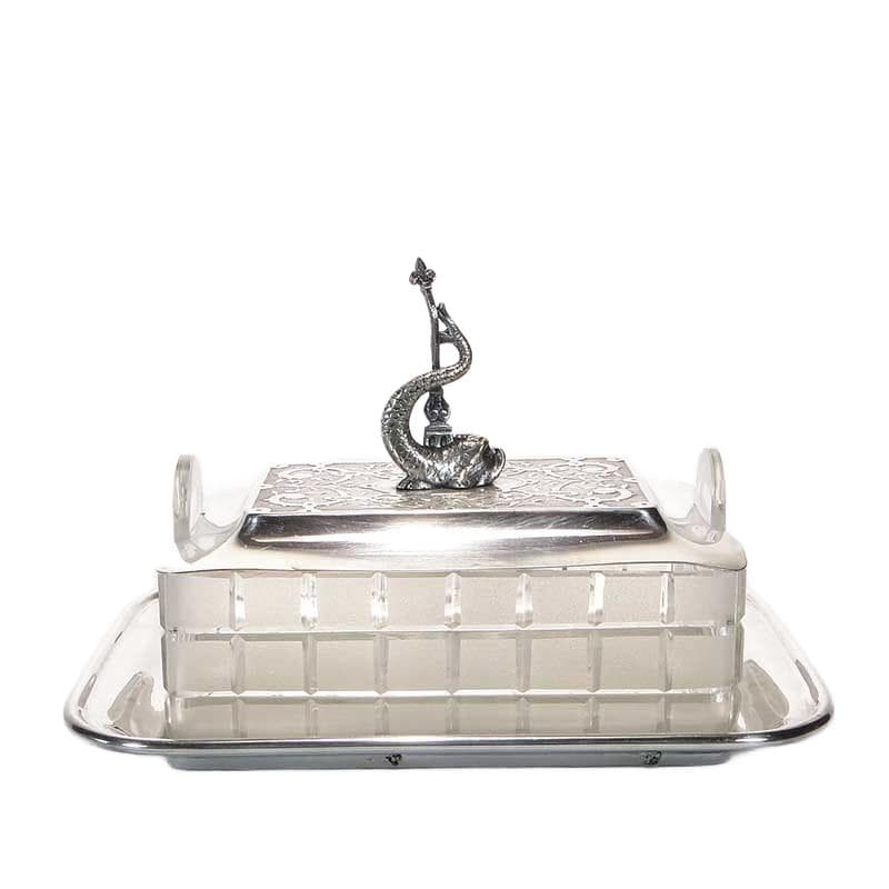 Fish container, transparent crystal glass, silver-plated brass, WMF, Germany, 19th c.