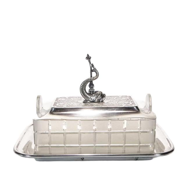 Fish container, transparent crystal glass, silver-plated brass, WMF, Germany, 19th c. - DIMENSION