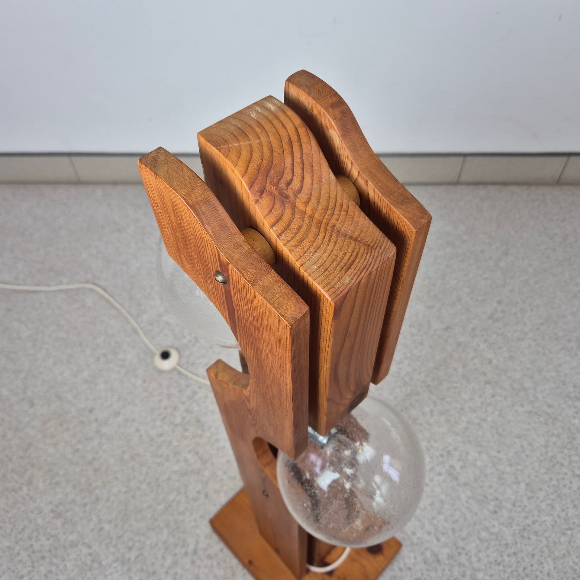 Lampa podłogowa Totem, brązowy jasny, drewno, szkło, metal, Temde, Szwajcaria, lata 60. - 197957