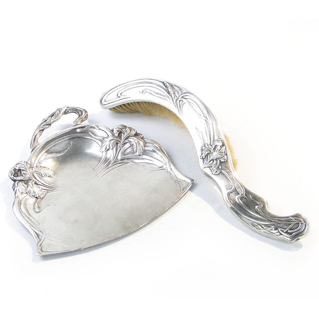 Zestaw stołowy secesyjny, srebrny, mosiądz, Francja, XIX w. - WYMIARY