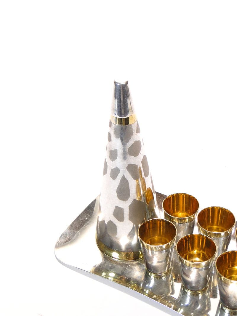 Serwis likierowy modernistyczny, srebrny, mosiądz, Polska, lata 50. - 198017