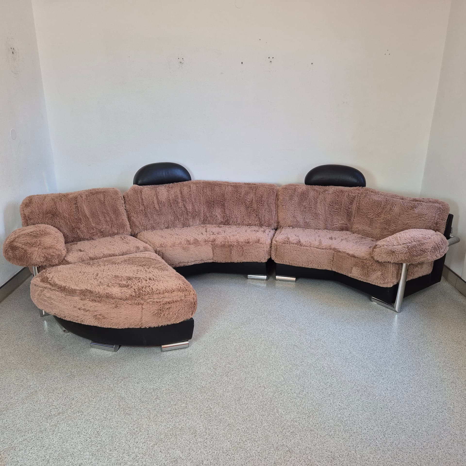 Sofa modułowa Medea, tkanina brąz jasny, skóra naturalna czarna, stal, proj. M. C. Brandis, Artanova, Szwajcaria, lata 90. - 198082