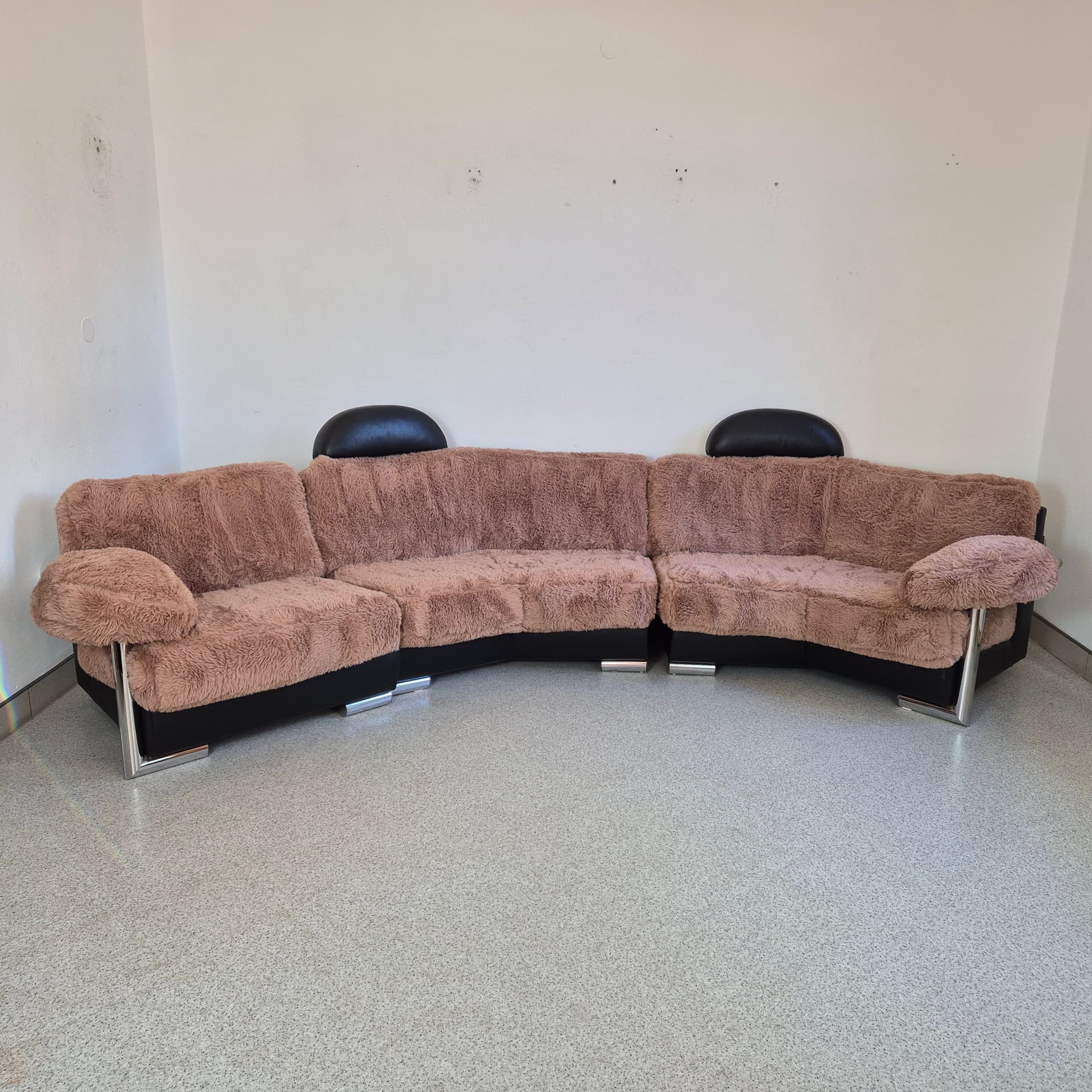 Sofa modułowa Medea, tkanina brąz jasny, skóra naturalna czarna, stal, proj. M. C. Brandis, Artanova, Szwajcaria, lata 90. - 198086