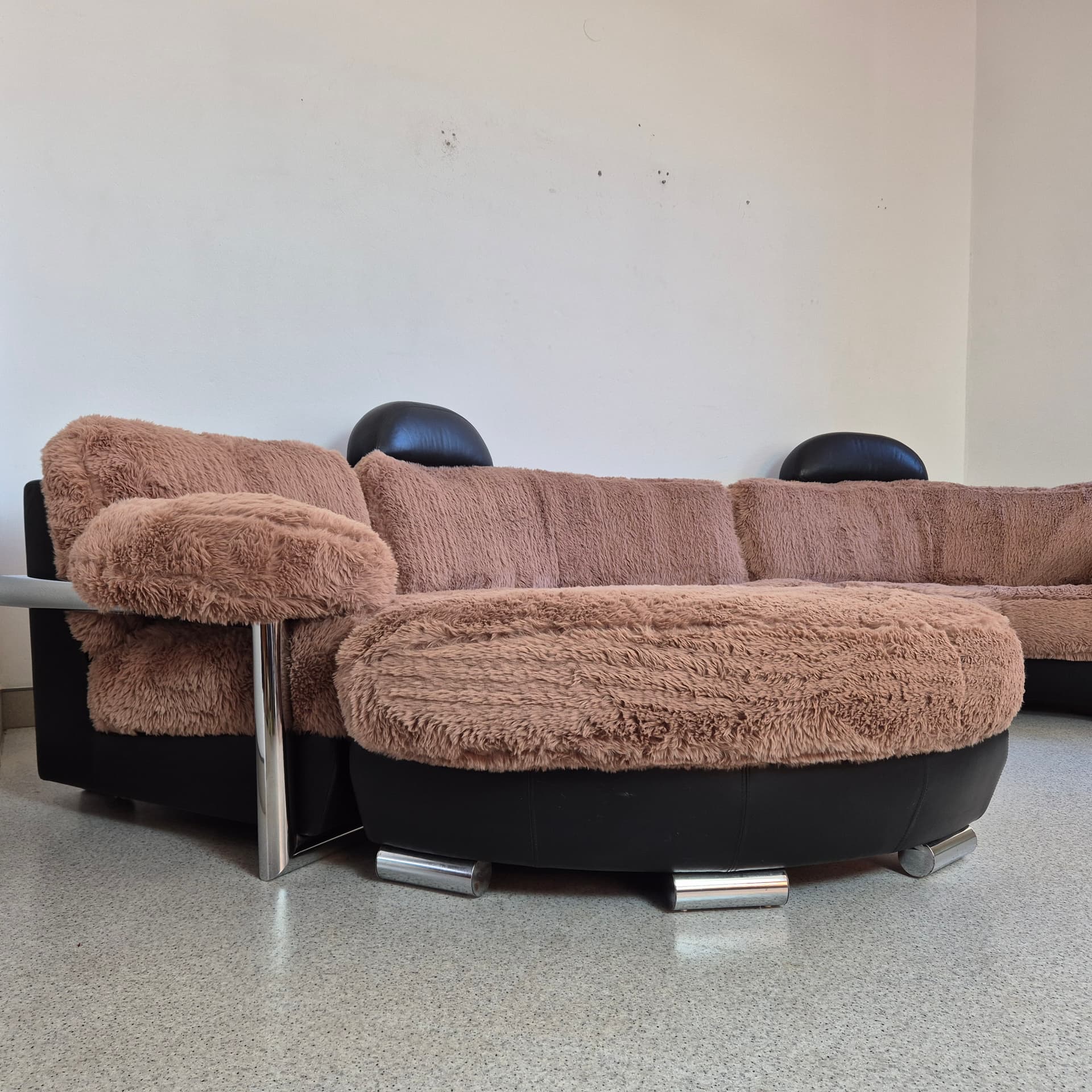 Sofa modułowa Medea, tkanina brąz jasny, skóra naturalna czarna, stal, proj. M. C. Brandis, Artanova, Szwajcaria, lata 90. - 198080